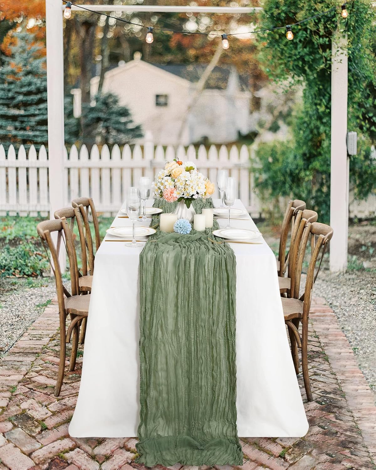 Camino de mesa de estopilla verde salvia, paquete de 5 caminos de mesa de gasa bohemia de 10 pies para boda, despedida de soltera, decoración de