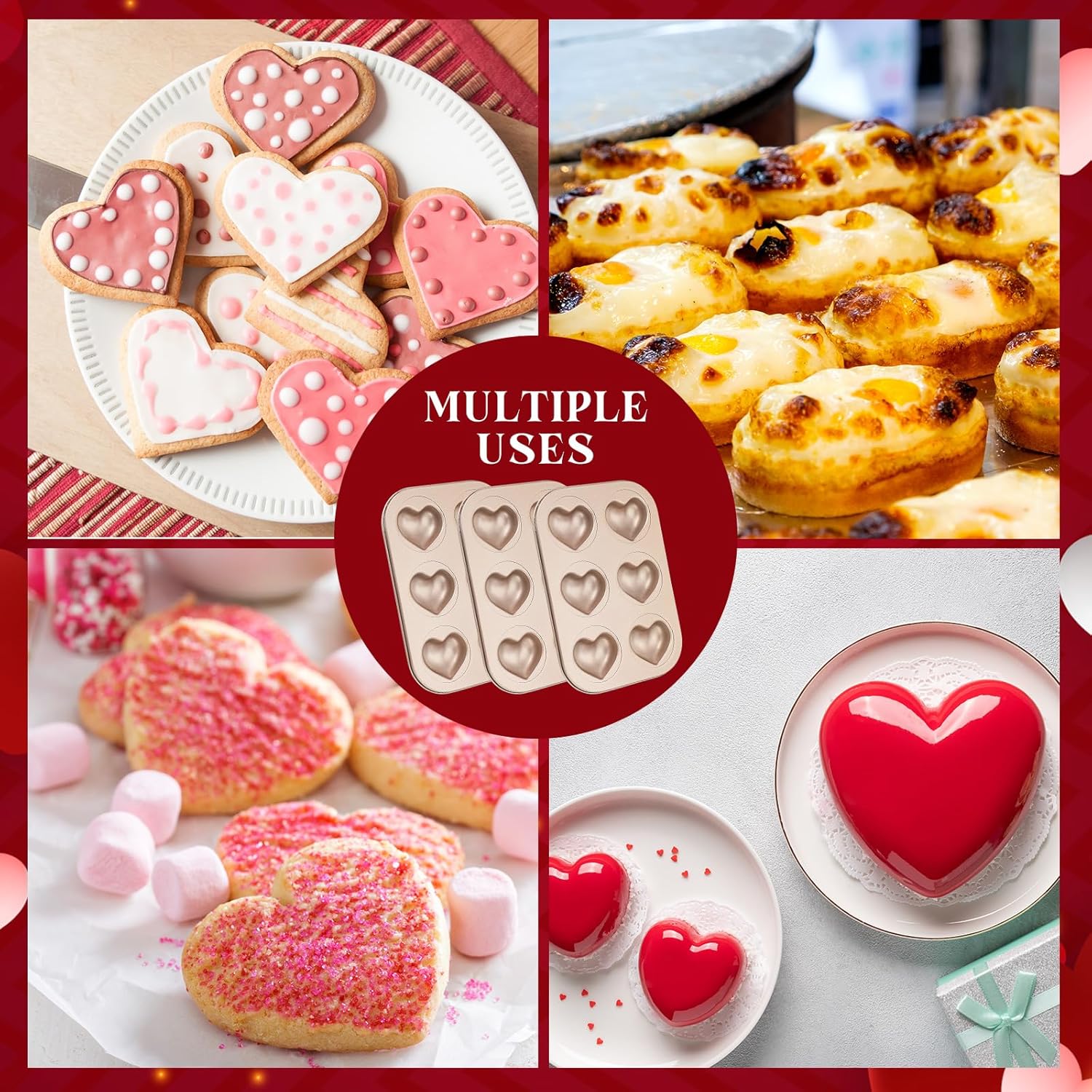 3 moldes para pasteles en forma de corazón, mini moldes para magdalenas, moldes de acero al carbono para cumpleaños, boda, día de San Valentín, 10.4