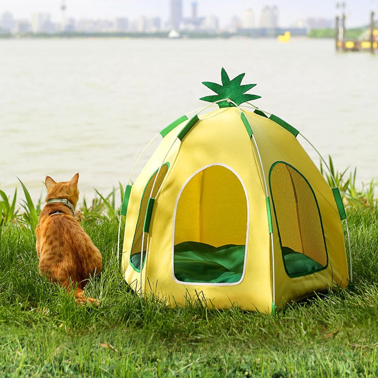 Tipi para mascotas, cama portátil para interior tipo tipi para perros, linda casa de refrigeración para mascotas, desmontable y lavable con malla