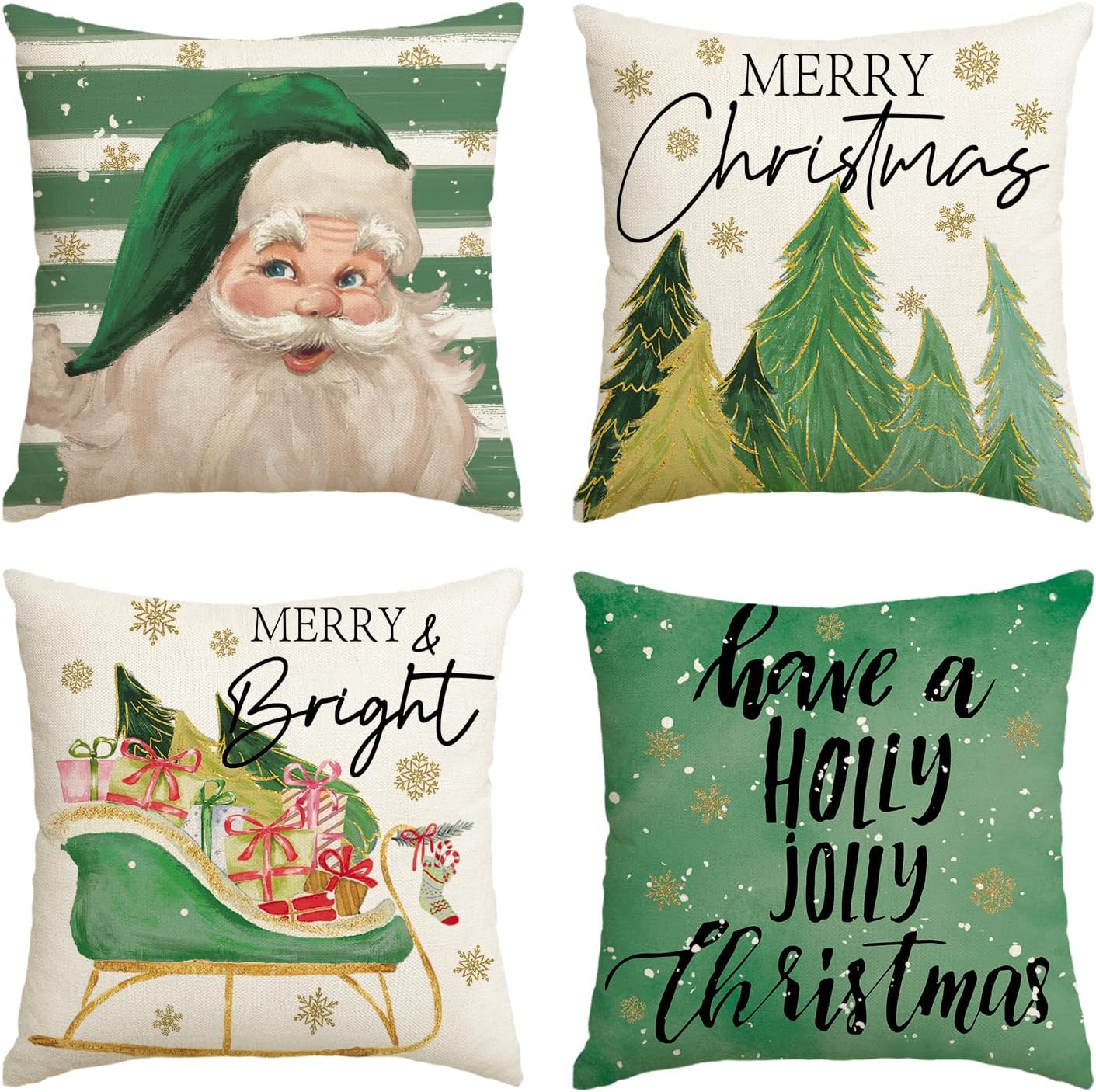 AVOIN colorlife Juego de 4 fundas de almohada con diseño de árbol de Navidad de Papá Noel, 16 x 16 pulgadas, decoración de invierno para sofá,