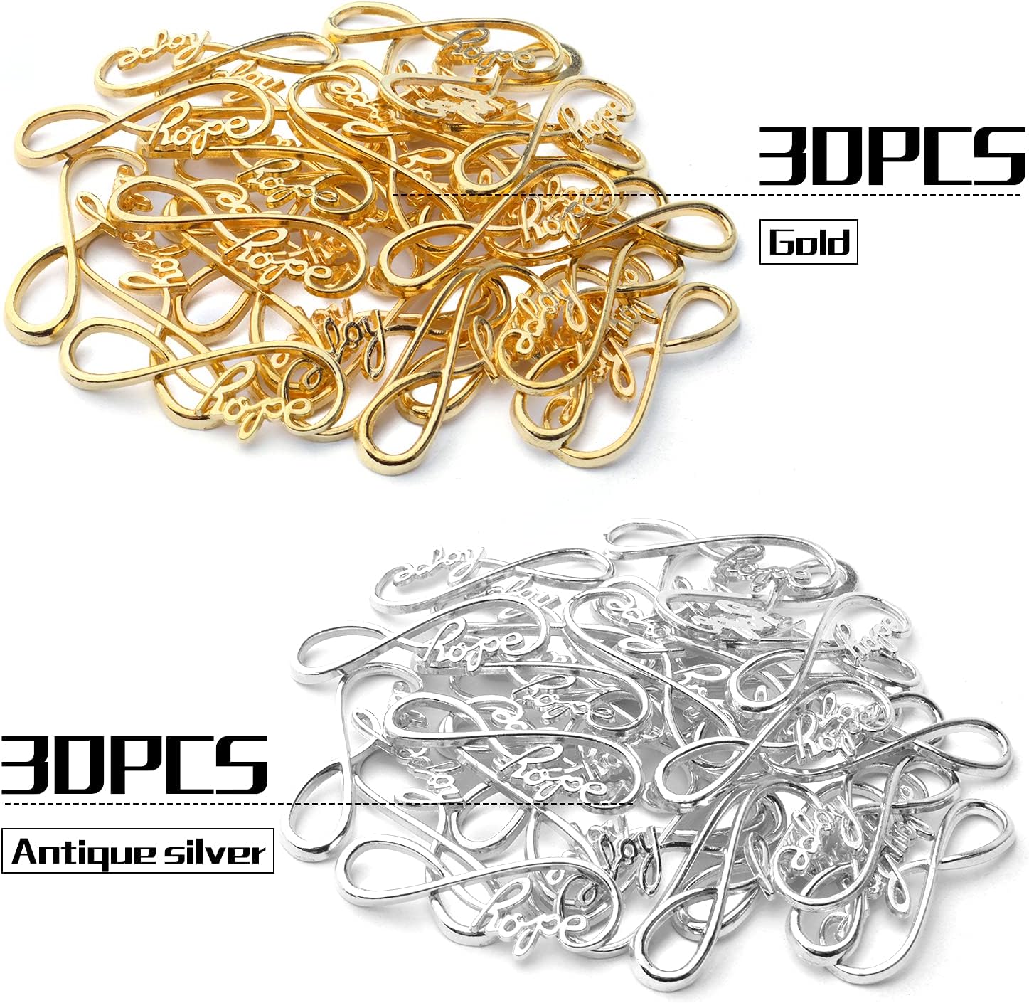 Aylifu Dijes de conector infinito, 60 dijes de símbolo de esperanza infinita, dijes de aleación, suministros de manualidades para collares,