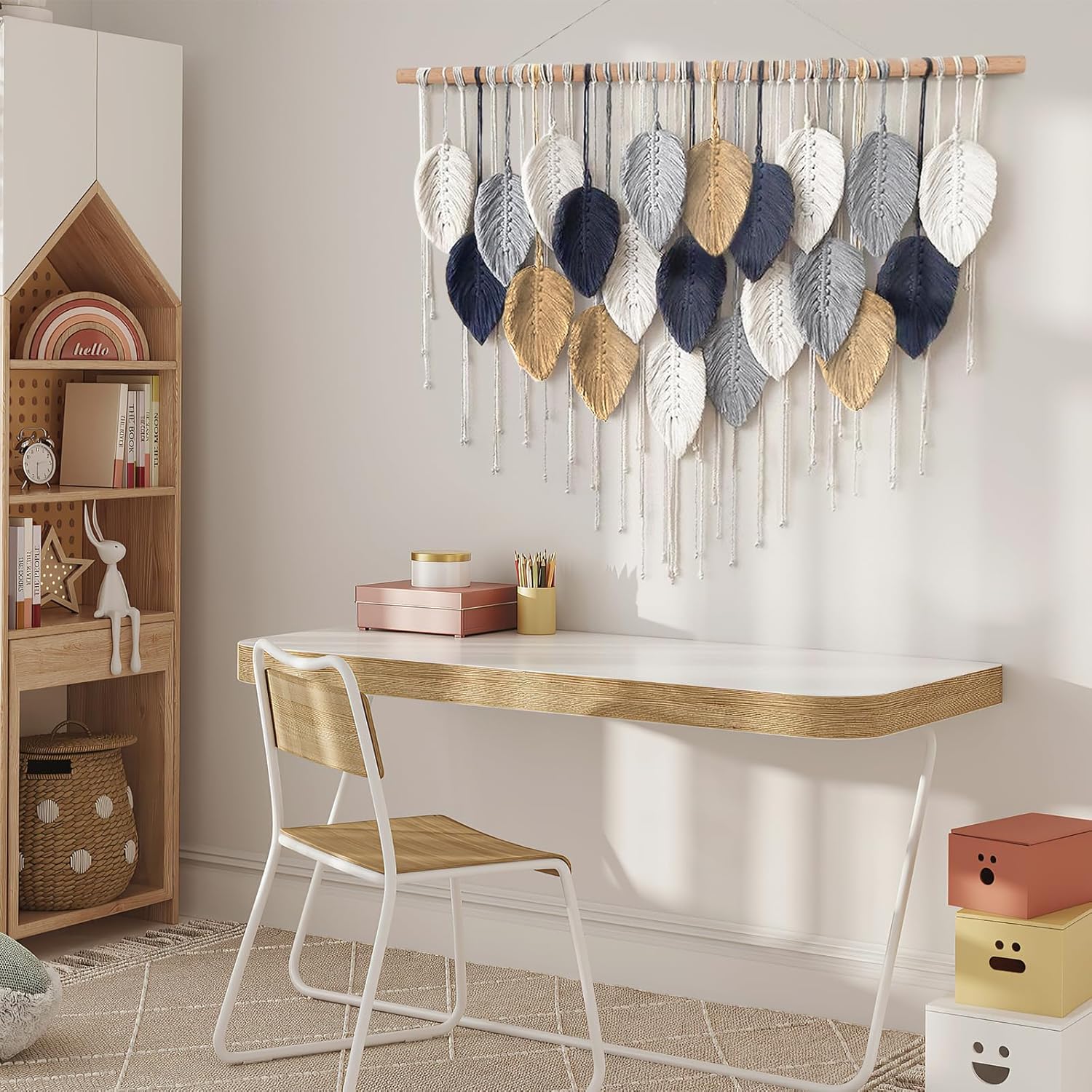 Alynsehom Tapiz de macramé para colgar en la pared, bohemio hecho a mano, elegante decoración de pared para dormitorio, sala de estar, guardería,