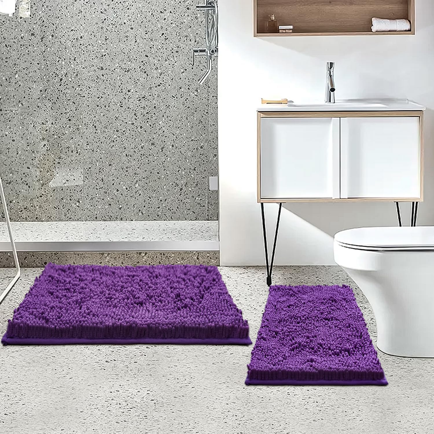 BOANKODU Juego de 2 tapetes de baño de chenilla, cuadrados + cuadrados (20 x 32 pulgadas + 16 x 24 pulgadas), juego de alfombras de baño de felpilla