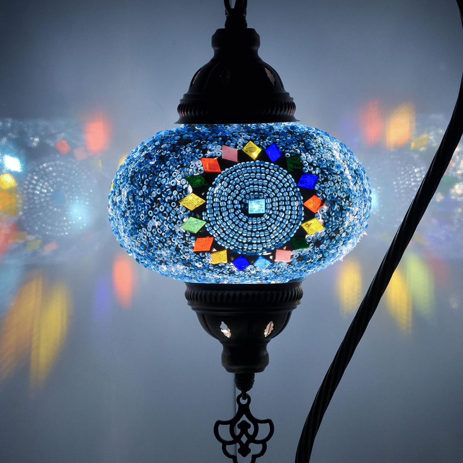 Mosland Home Turkish Lamp Mosaic Table Lamps  Turkish Moroccan Lamp with Bronze Base  Handmade Swan Neck Tiffany Night Lamp  Mosaic Glass Bedside