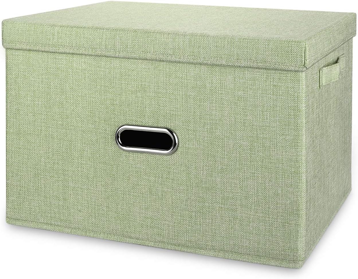 Papelera Valease de almacenamiento, plegable, de tela de lino, con tapa y asas extraíbles, organizador de cajas de almacenamiento lavables, cubos