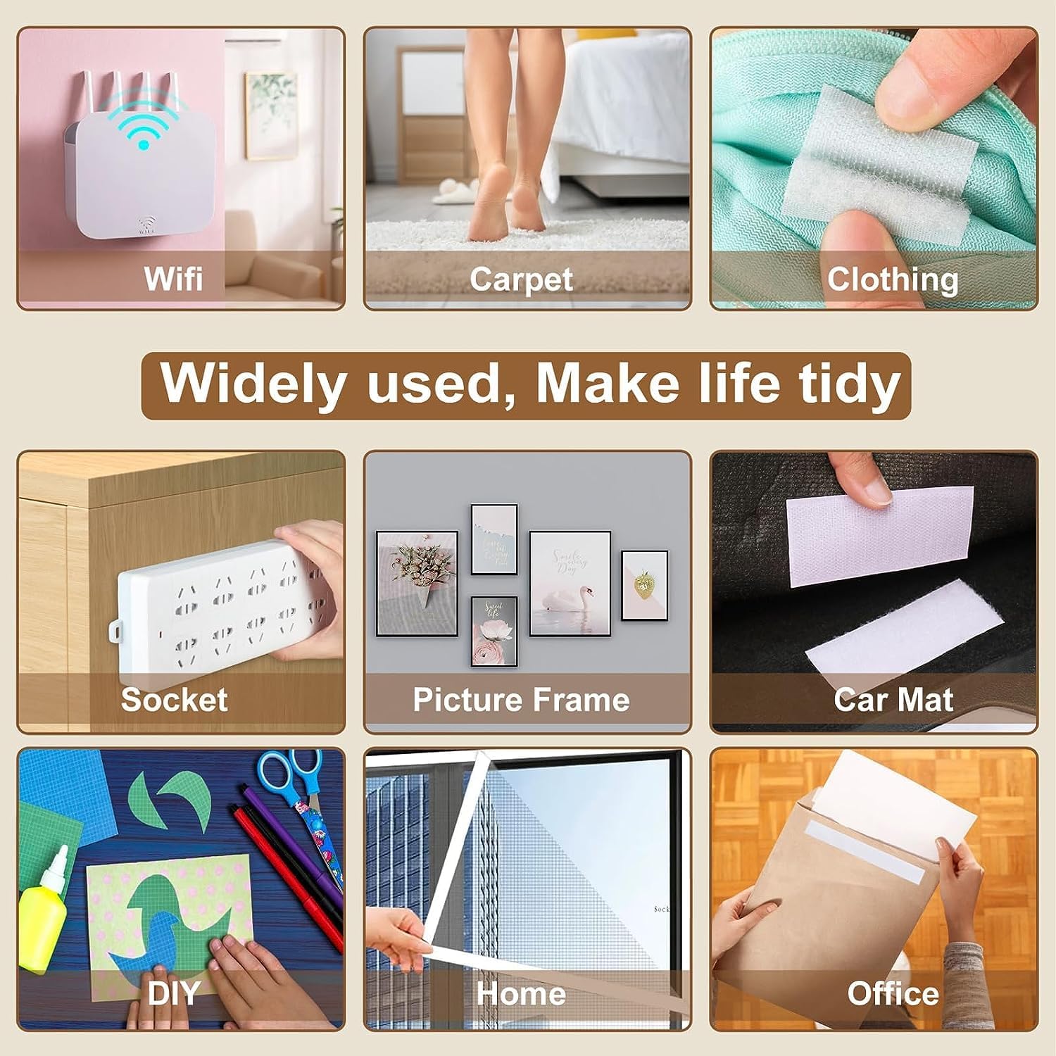 Cinta de gancho y bucle, tiras de montaje de fijación industrial con adhesivo resistente, costura, manualidades, bricolaje, uso en interiores o