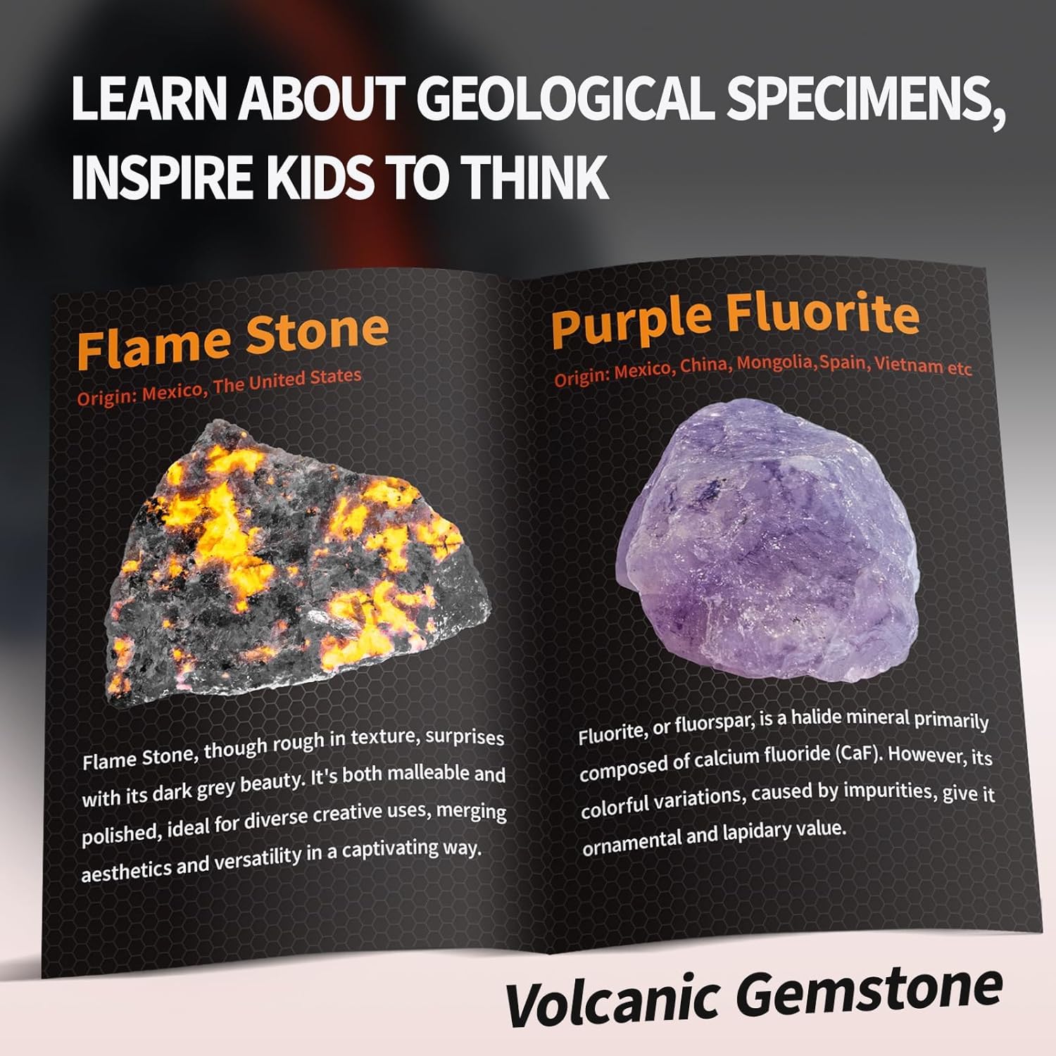 GobiDex Kit de excavación de piedras preciosas, kits de ciencia de volcán para niños de 6 a 8 a 12 años, descubre piedras de llama brillante,