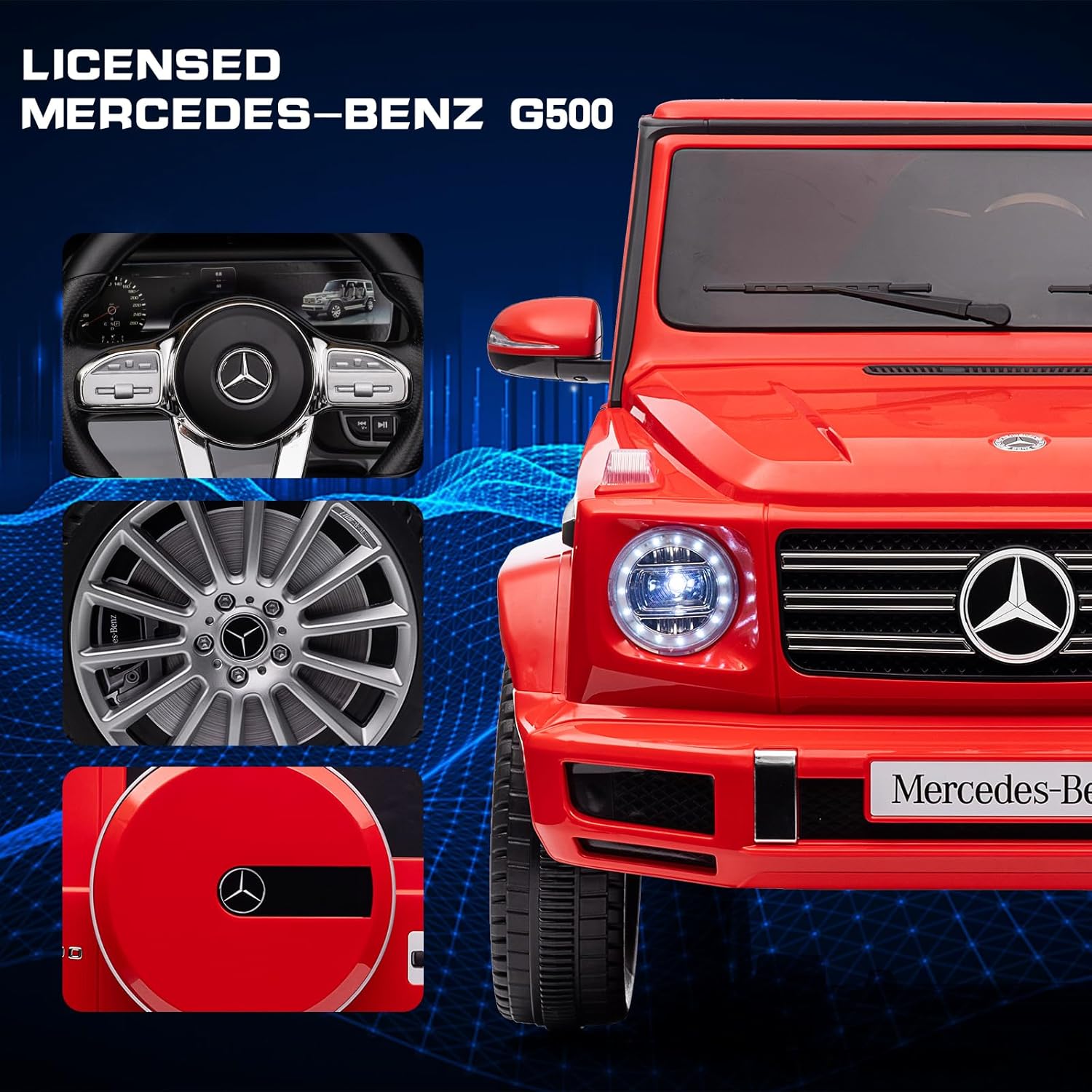 Vehículos eléctricos Mercedes-Benz G500 de 12 V con licencia y control remoto para padres, suspensión de 4 resortes, 3 velocidades, balanceo, luces