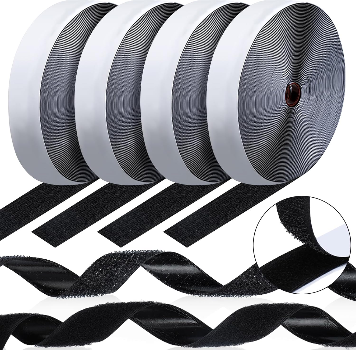 Qilery 4 Rolls 34 Inch x 82 Feet Self Adhesive Hook and Loop Tape Double Sided Fastening Roll Sticky Hanging Strips Heavy Duty Strips Fastener for