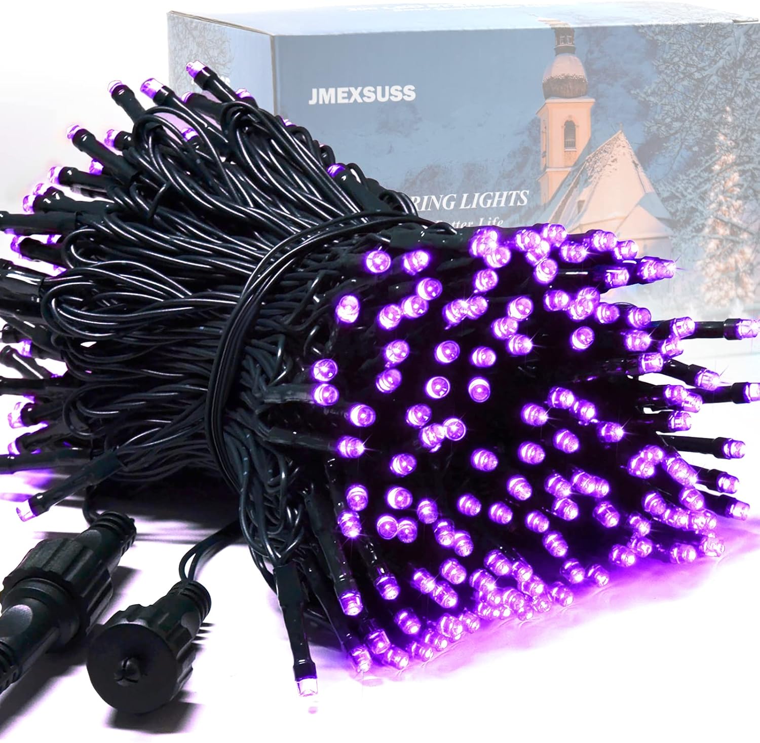 JMEXSUSS – 200 luces LED de Navidad púrpuras para exteriores, 66 pies, luces de cadena de luces púrpuras, expandibles, con 8 modos, impermeables,
