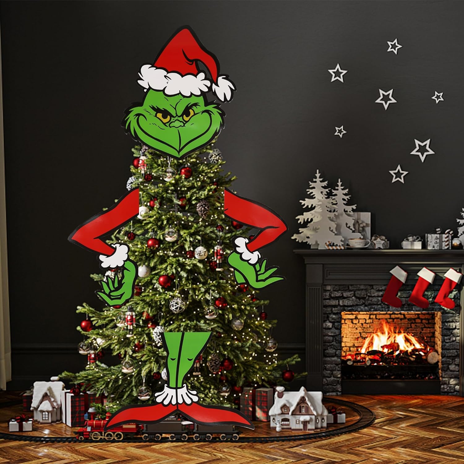 yofit Juego de 2 adornos grandes para árbol de Navidad de Grinchmas, adornos de Grinchmas para árbol de Navidad de 4, 5, 6, 7 pies, decoraciones de