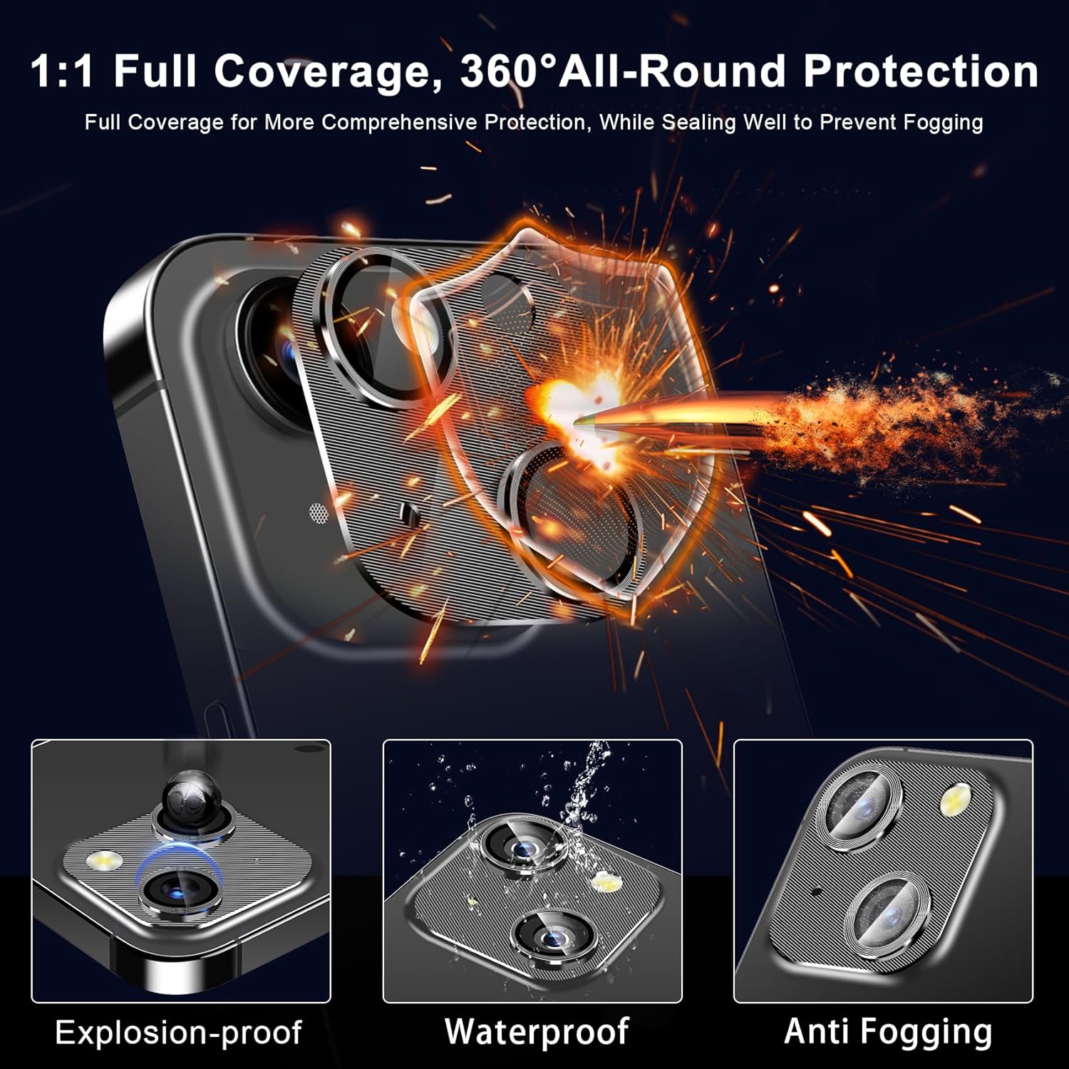 QHOHQ Paquete de 3 protectores de lente de cámara para iPhone 15 de 6.1 pulgadasiPhone 15 Plus de 6.7 pulgadas, cubierta de cámara de aleación de