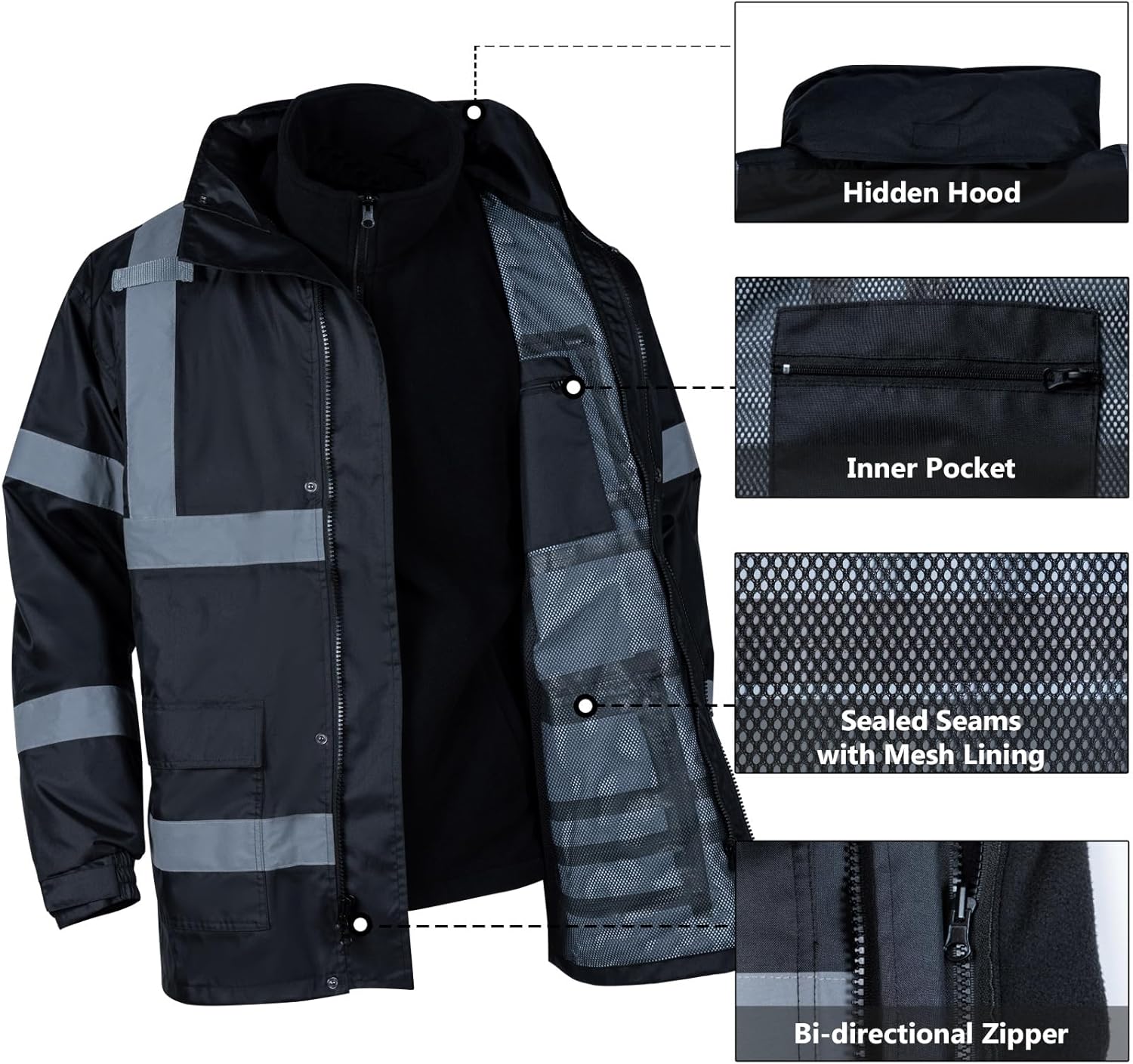 Chaquetas de seguridad reflectantes de alta visibilidad para hombres 2 en 1 ANSI Clase 3 Hi Vis Chaqueta de invierno impermeable