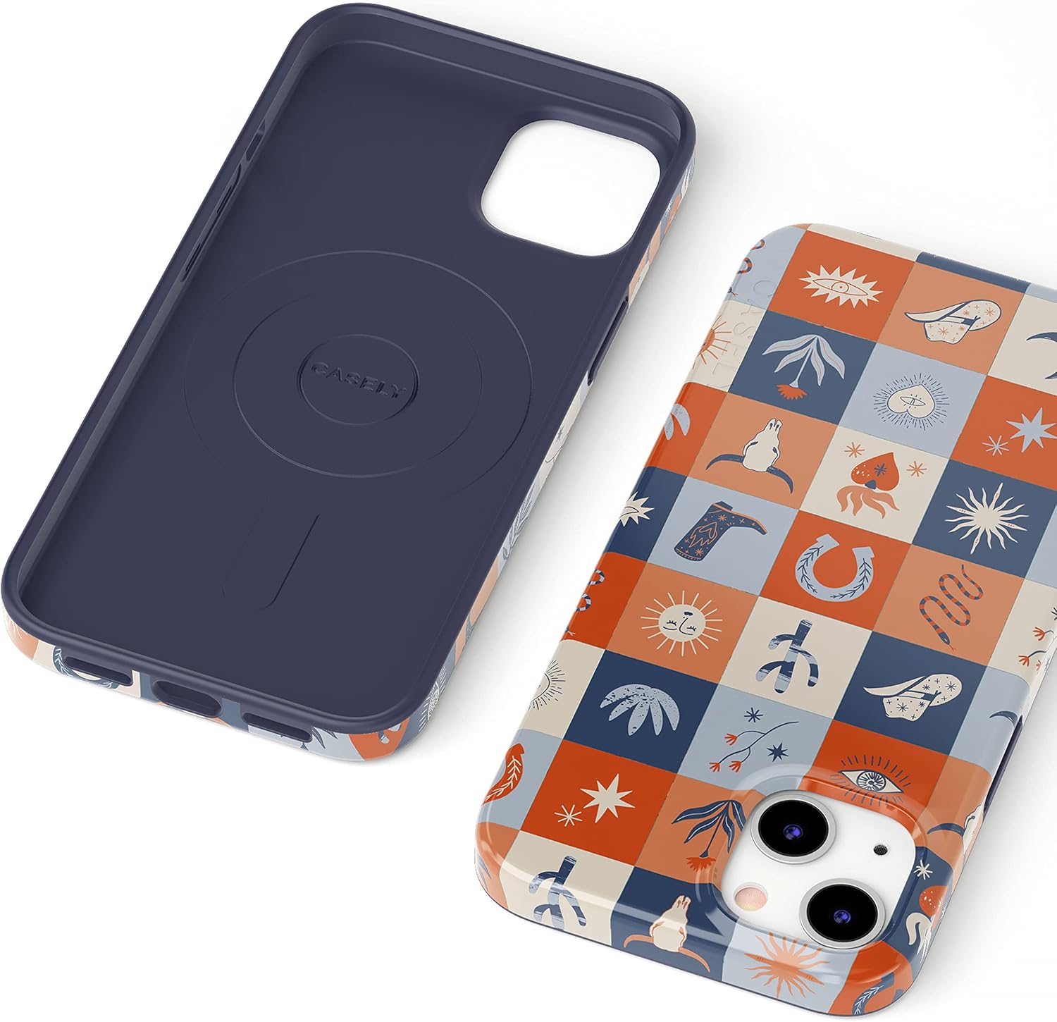 Casely Funda para iPhone 13  Compatible con MagSafe  Dirt Road Chic  Funda bohemia Western Squares