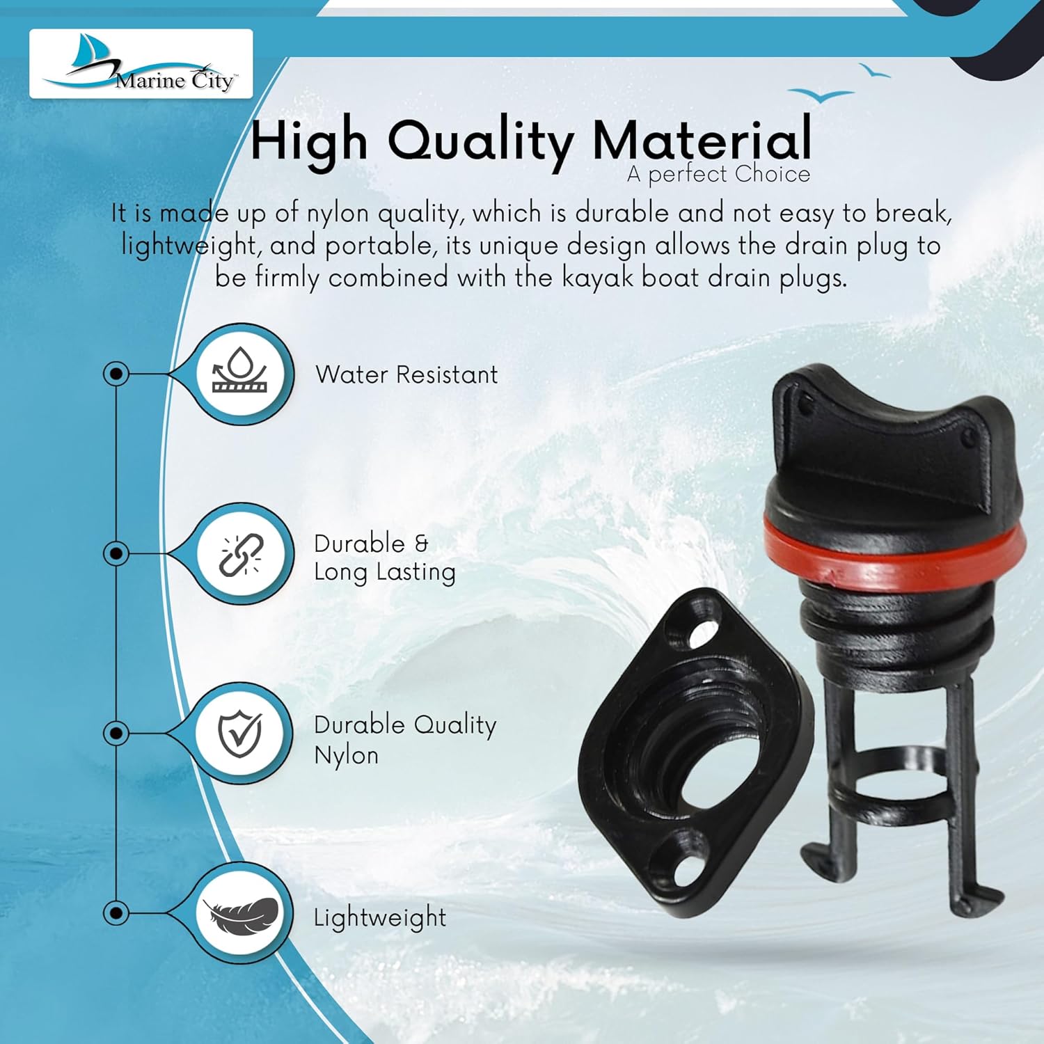 MARINE CITY Tapón de drenaje de nailon negro resistente al agua de 34 pulgadas para barcos, kayaks, canoas, botes inflables, balsas (paquete de 1)