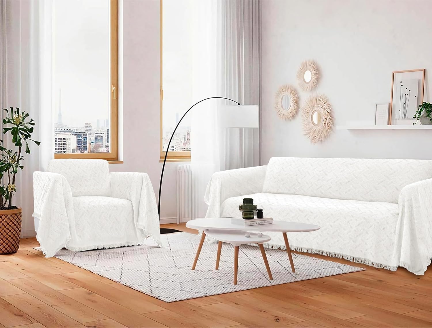 HOMERILLA Fundas de sofá modular para sofá modular en forma de L, 2 piezas, fundas de sofá para mascotas y perros, protector de muebles (blanco, XXL)