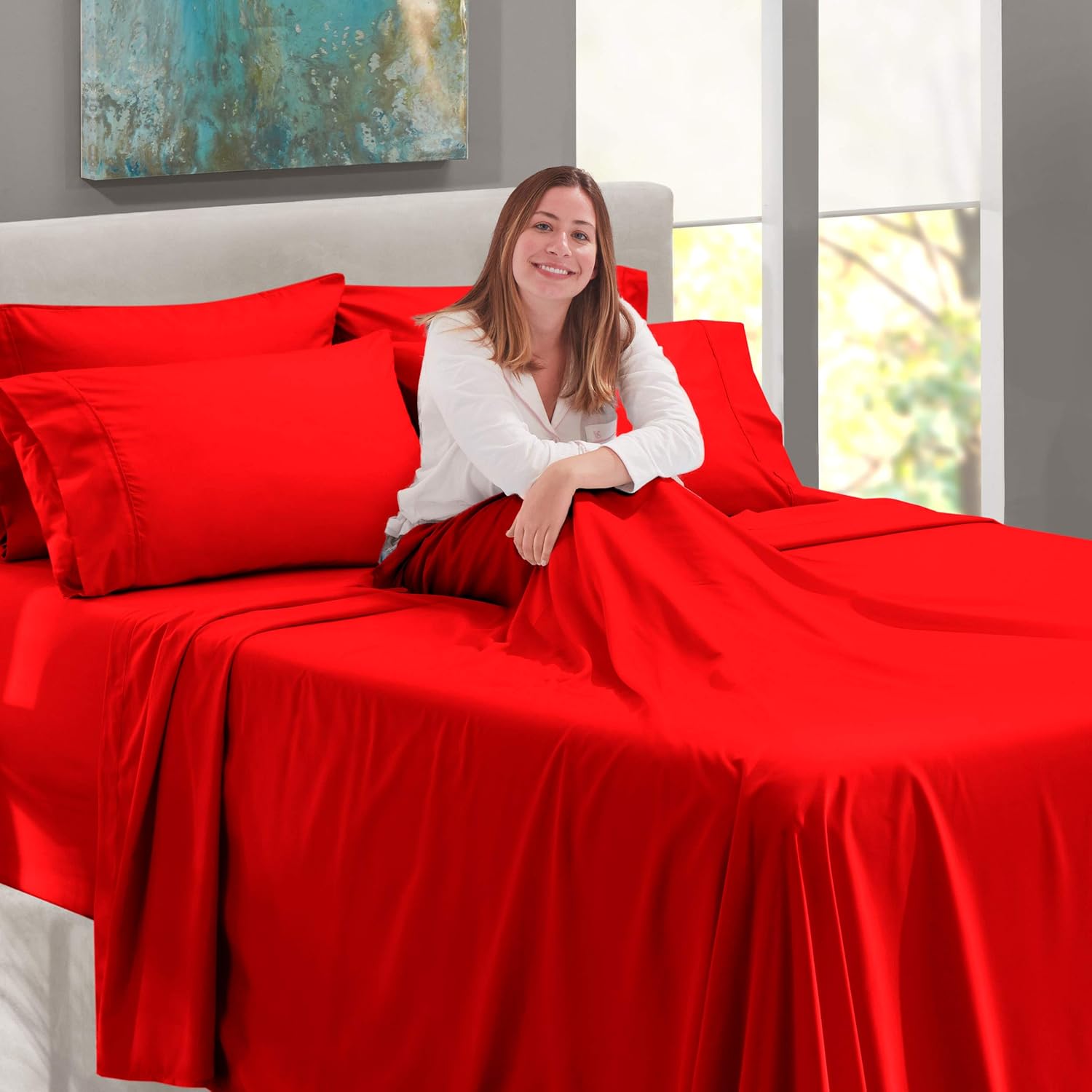 Nestl – Juego de sábanas con bolsillo extraprofundo y de microfibra suave, 6 piezas, sábanas y fundas de almohada resistentes a la decoloración,
