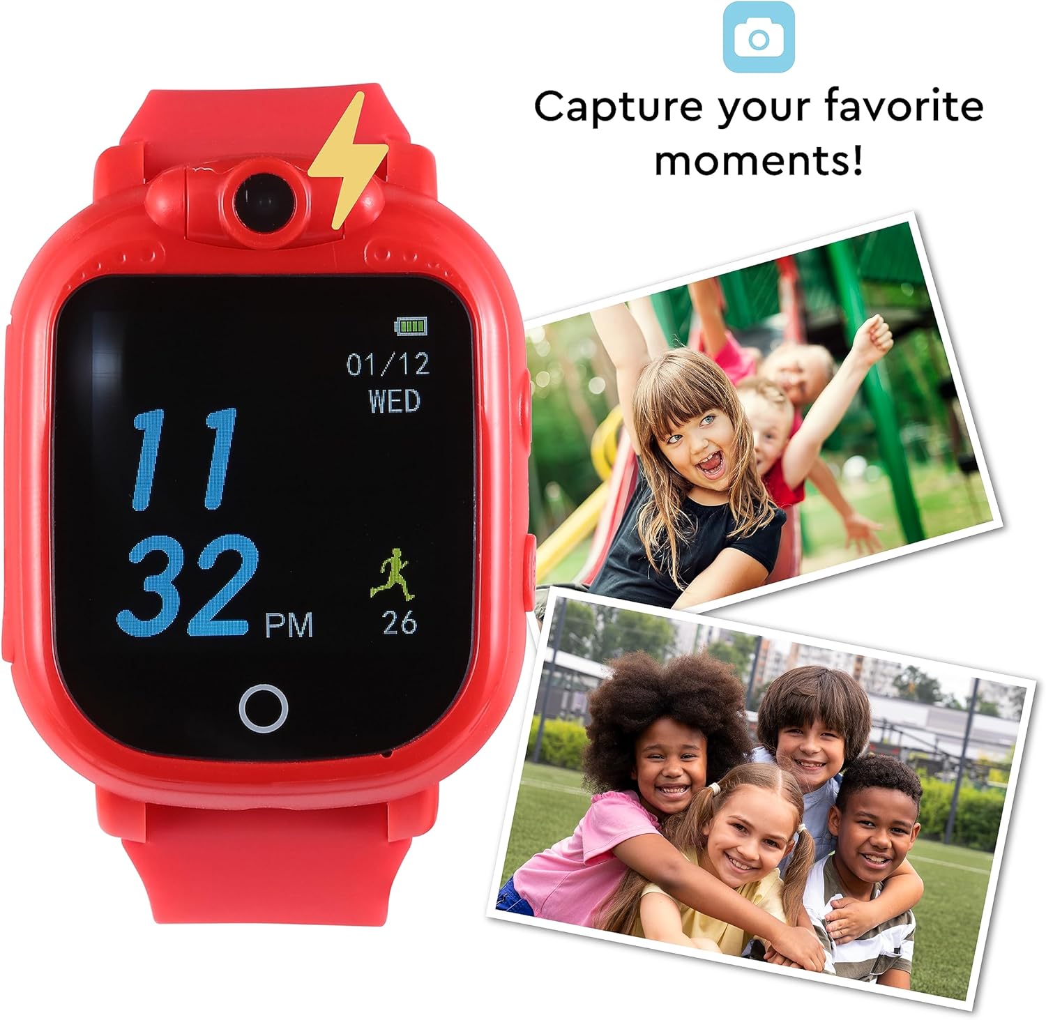 Vivitar Reloj inteligente para niños, conectividad Bluetooth, pantalla táctil de 1.54 pulgadas, cámara giratoria, juegos integrados, reloj