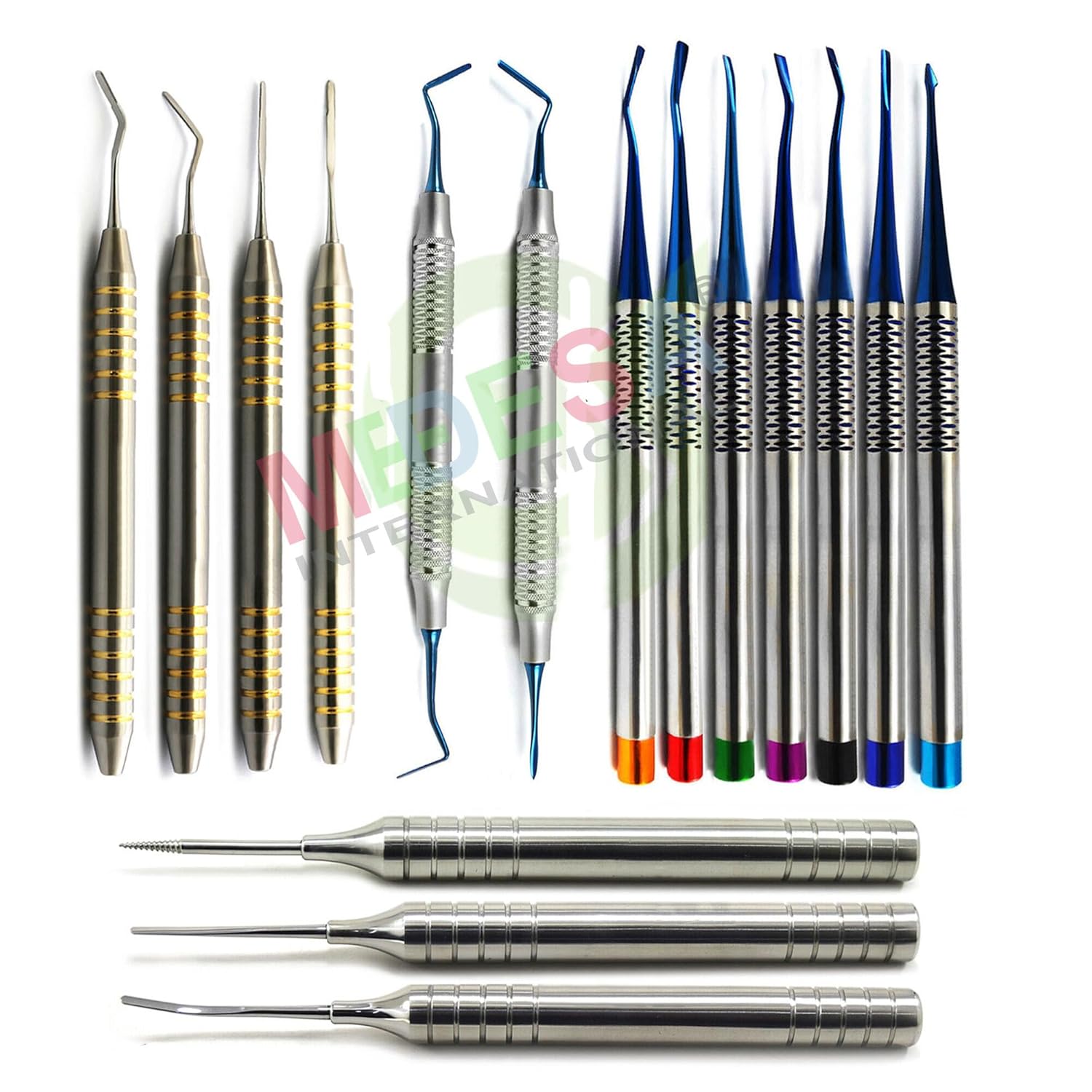 MEDESA – 16 piezas de elevador de raíces dentales PDL para extracción de raíces pequeñas, elevadores de luxación, flexión dental, extracción