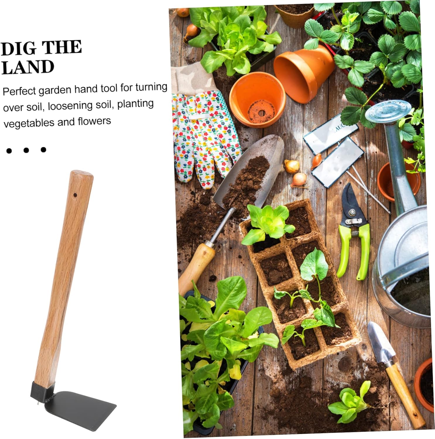 Yardwe Manejar Azada Jardín Hierro Conveniente Ligero Cabeza De Mano Excavación De Madera Jardinería Herramienta De Deshierbe Flor De Mano Suelo