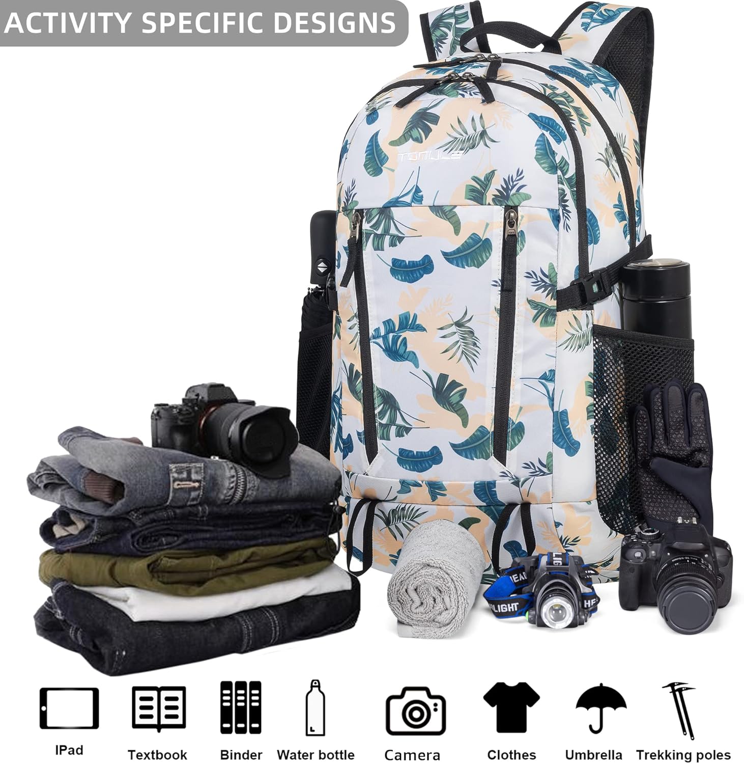 TOMULE Mochila de senderismo de día para mujer, mochila pequeña impermeable para mujer, mochila de viaje ligera para mujer, 40L