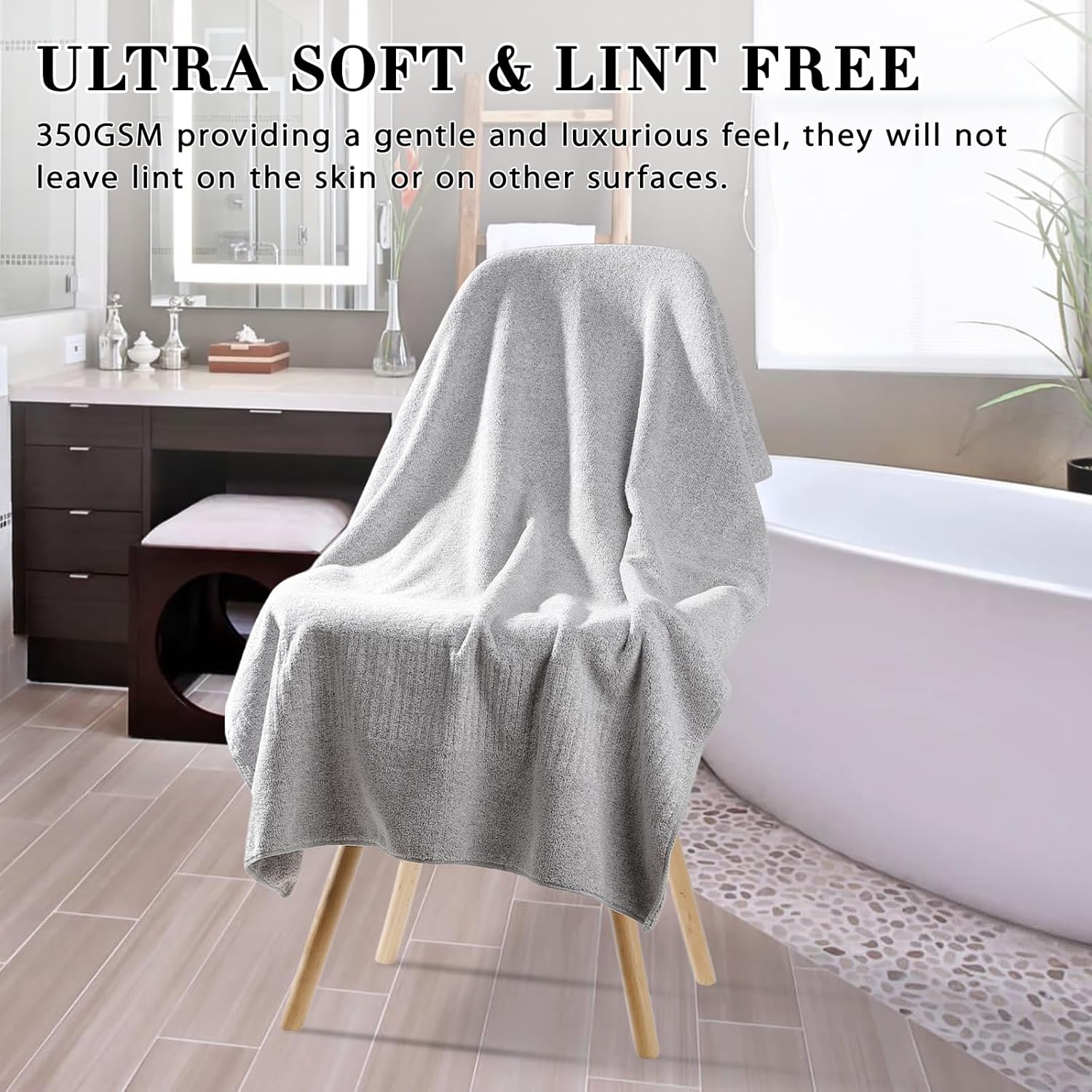 Juego de 2 toallas de baño de felpa de 2 a 27 x 54 pulgadas, toallas ultrasuaves y ligeras para baño, toallas de lujo multiusos para fitness, spa,