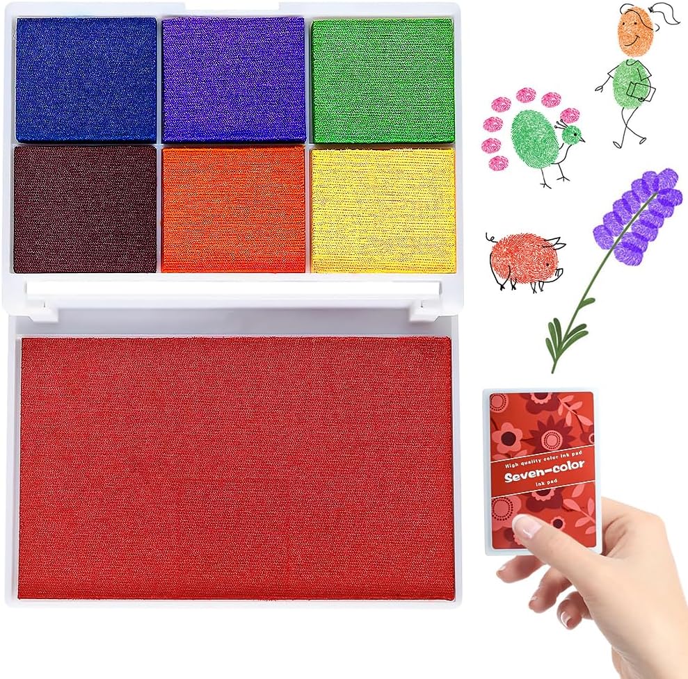 Senbos – Juego de 7 almohadillas para sellos, no tóxicas, lavables, de tinta, mini almohadilla para sellos de huellas dactilares para niños, para