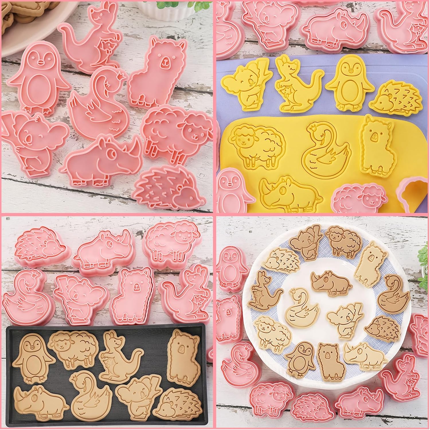 Cortadores de galletas de animales con sellos de émbolo con tema de animales salvajes Herramientas para hornear galletas en relieve moldes de