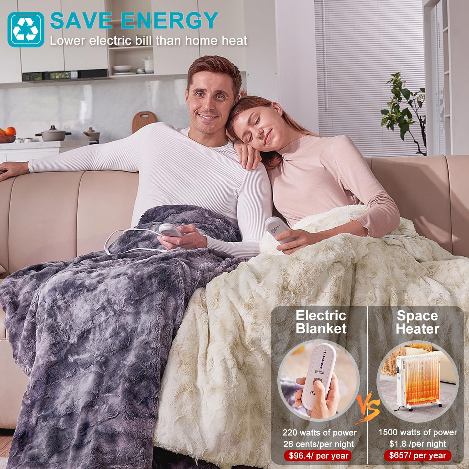 Dowin Manta térmica de piel sintética, tamaño Queen, manta eléctrica Sherpa con 5 niveles de calentamiento rápido y 10 horas de apagado automático,