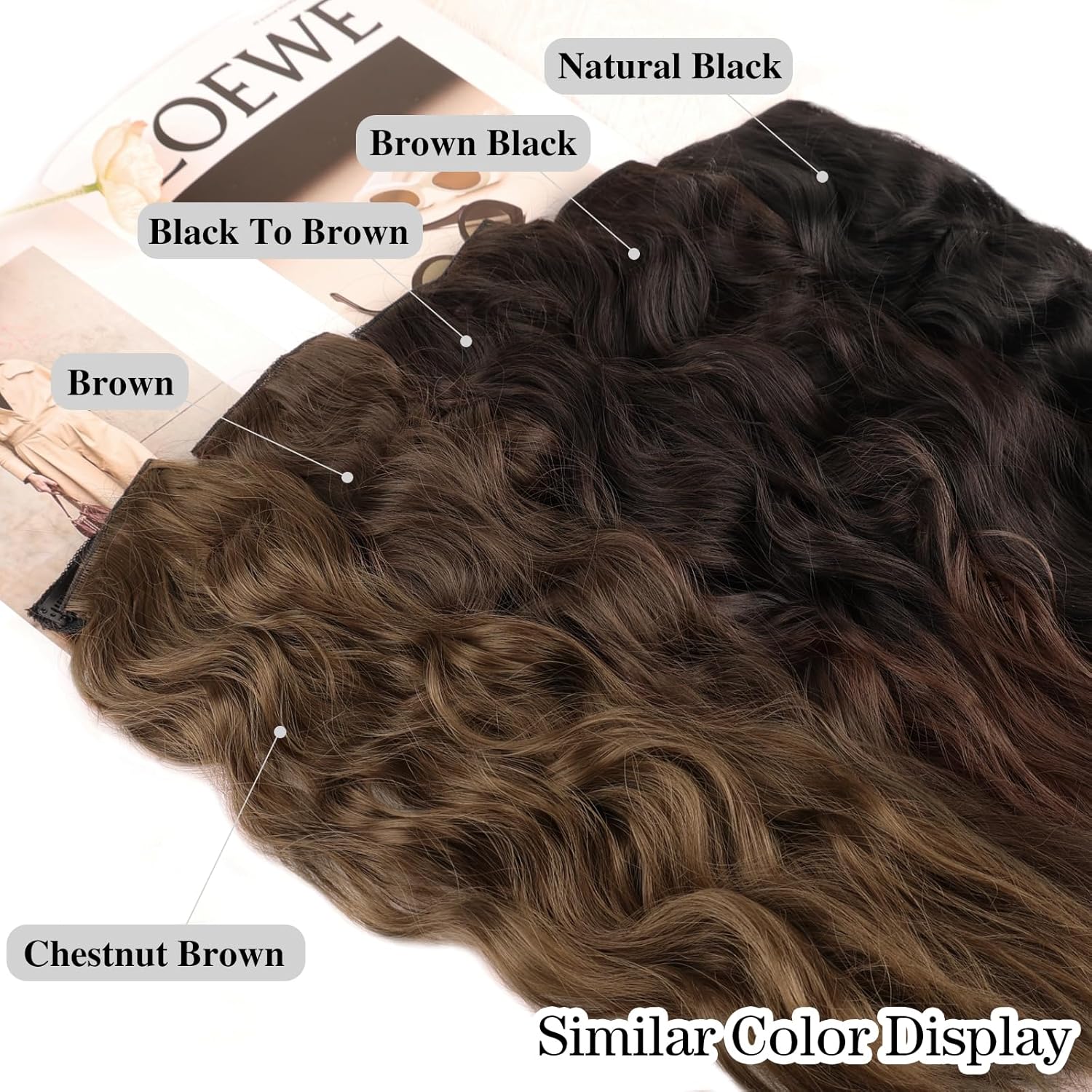 Extensiones de cabello negro natural con clip, de 20 pulgadas, 6 unidades, gruesas, rizadas, extensiones de cabello sintético de doble trama,
