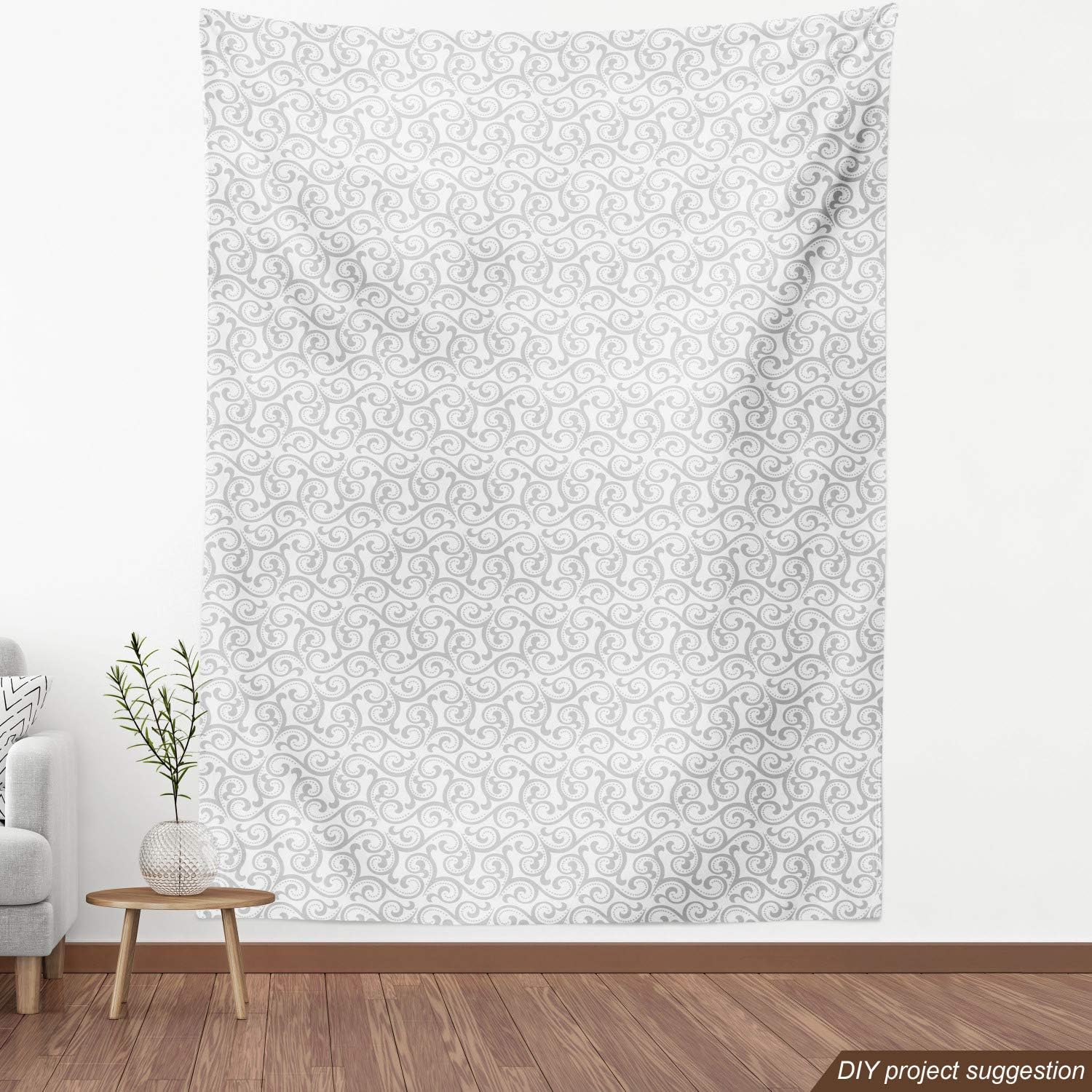 Ambesonne The Yard, tela gris damasco de The Yard, patrón simple con rizos y puntos en impresión de diseño neutro, tela decorativa para tapicería y
