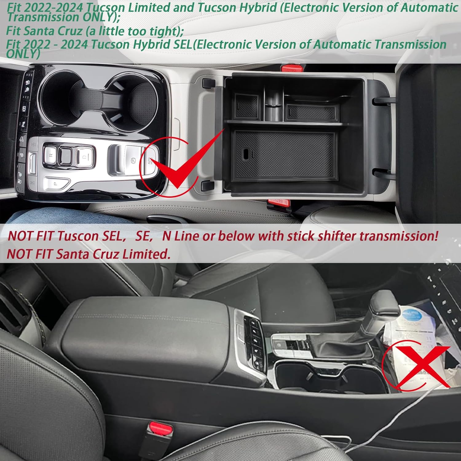 HGWEI Bandeja organizadora de consola central compatible con accesorios Hyundai Tucson LimitedHybridTucson Hybrid SEL 2022-2024 (solo transmisión