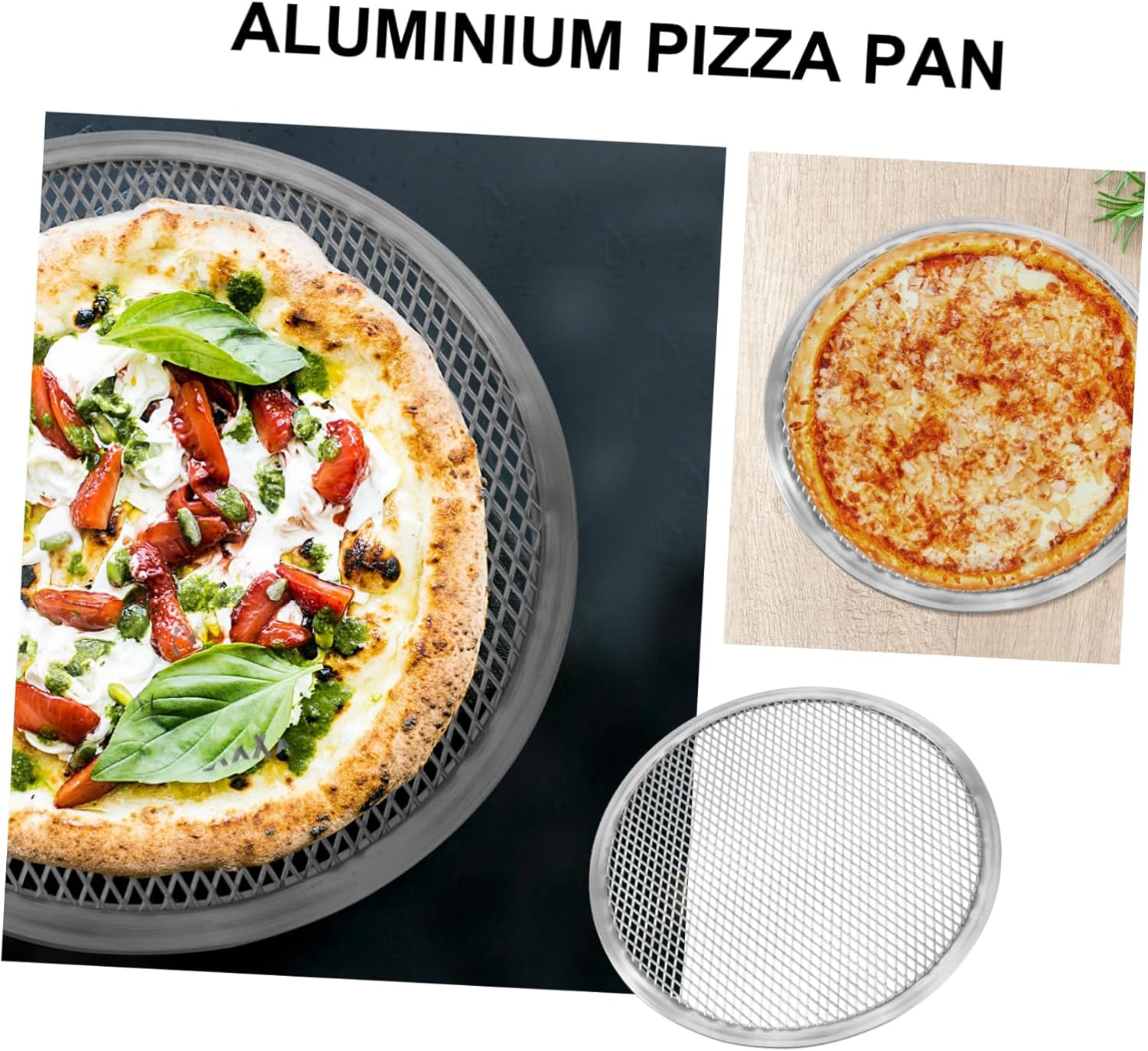 Bandeja de pizza de acero inoxidable de malla de alambre de acero inoxidable Bandeja redonda para hornear pastel de plancha con agujeros, bandeja de