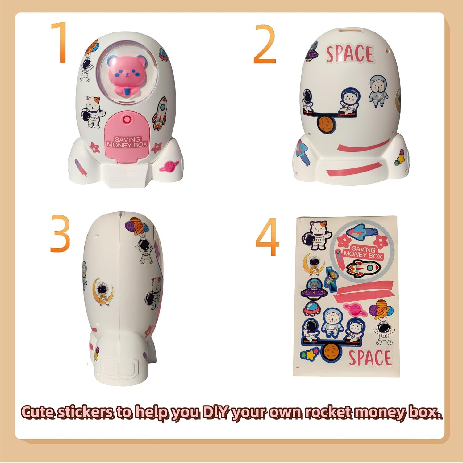 Alcancía de cohete para niños, segura para el dinero, alcancía de astronauta para niños, dinero en efectivo, cajero automático, moneda, banco de