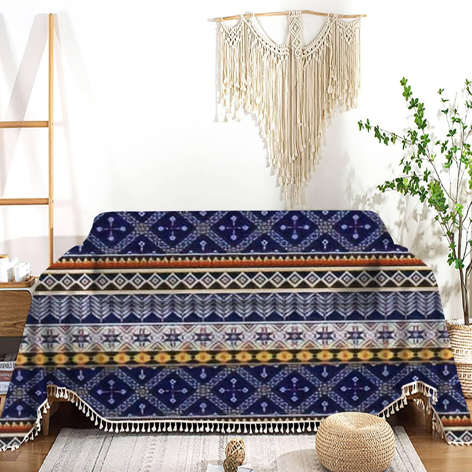 Funda bohemia para sofá, diseño étnico abstracto geométrico, tribal, nativo, étnico, tradicional, con borlas, lavable, para sofá, cama, protector de