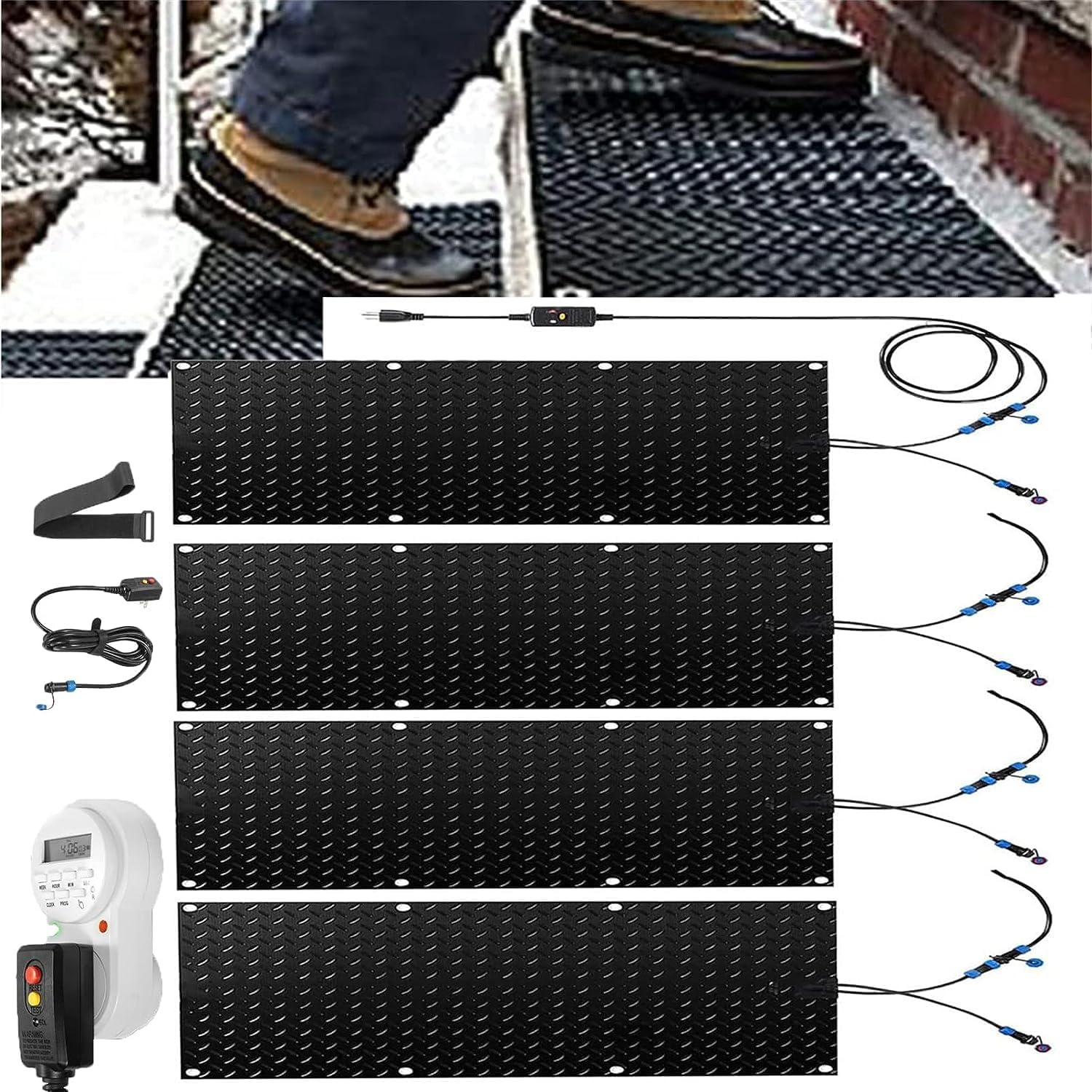 Alfombrillas térmicas para derretir la nieve para entradas, 34 piezas, alfombrillas térmicas para derretir la nieve para escaleras, tapetes térmicos