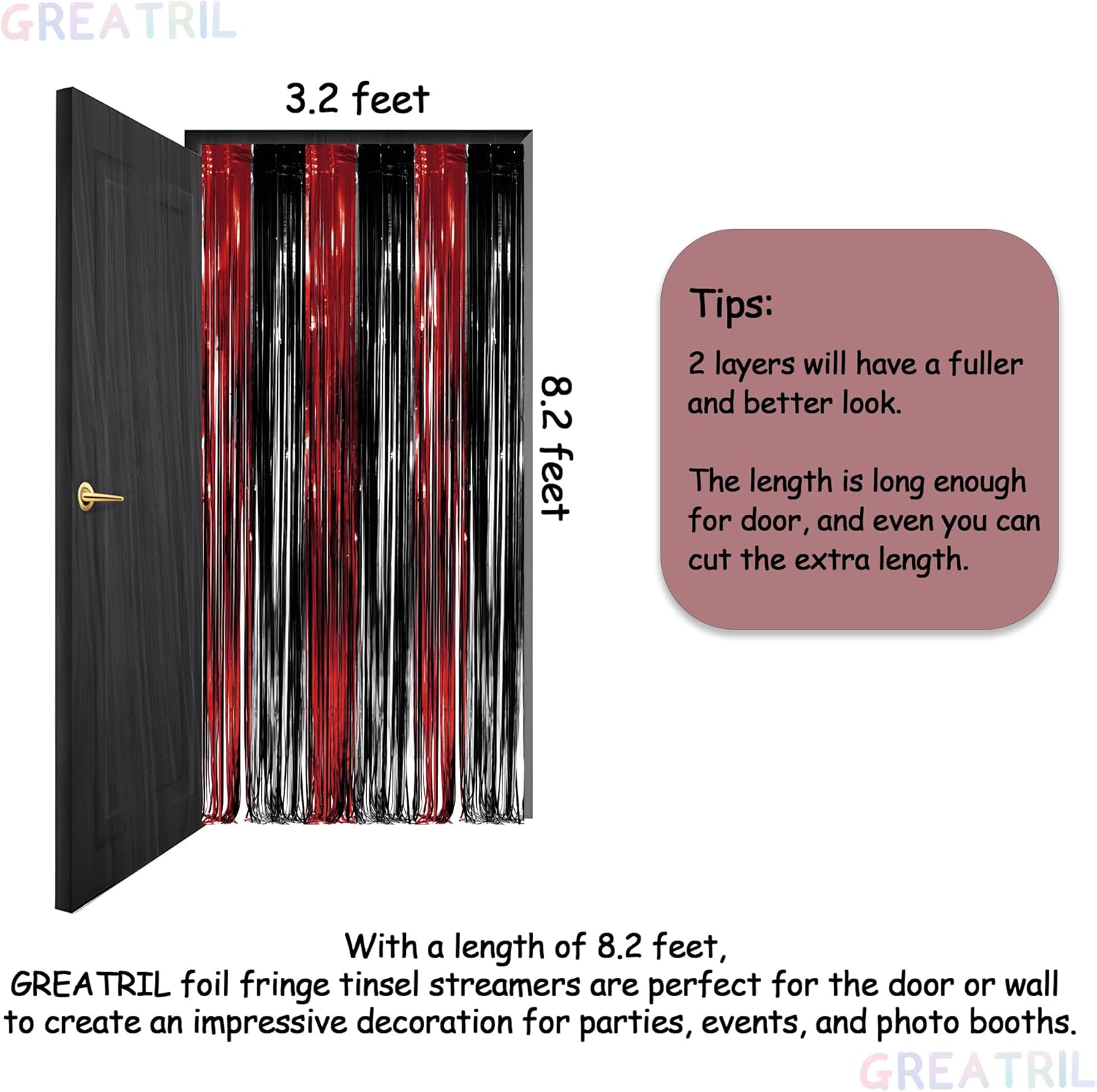 Telón de fondo de serpentinas de fiesta negro y rojo  oropel de flecos de aluminio de GREATRIL para fiesta de extrañosviernes  3.2 pies x 8.2 pies