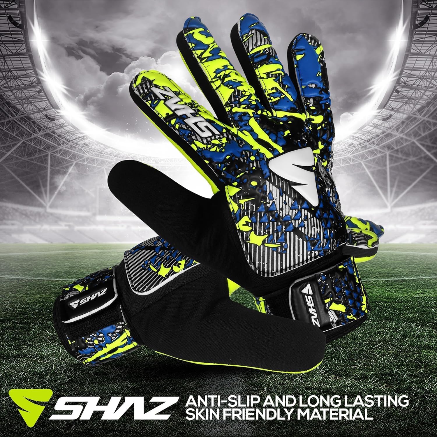 Shaz Guantes de portero de fútbol para niños y jóvenes, guantes de portero de fútbol Funky antideslizantes de 0.157 in con palma de látex con agarre