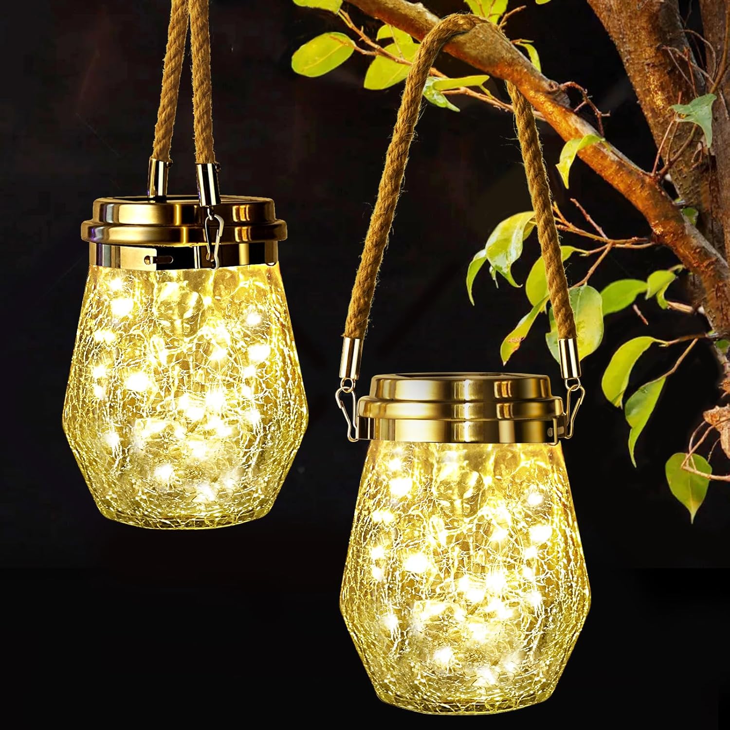 Keevvon Farol solar para exteriores, paquete de 2 luces solares colgantes para exteriores, impermeables, 60 linternas LED mejoradas, decoración de