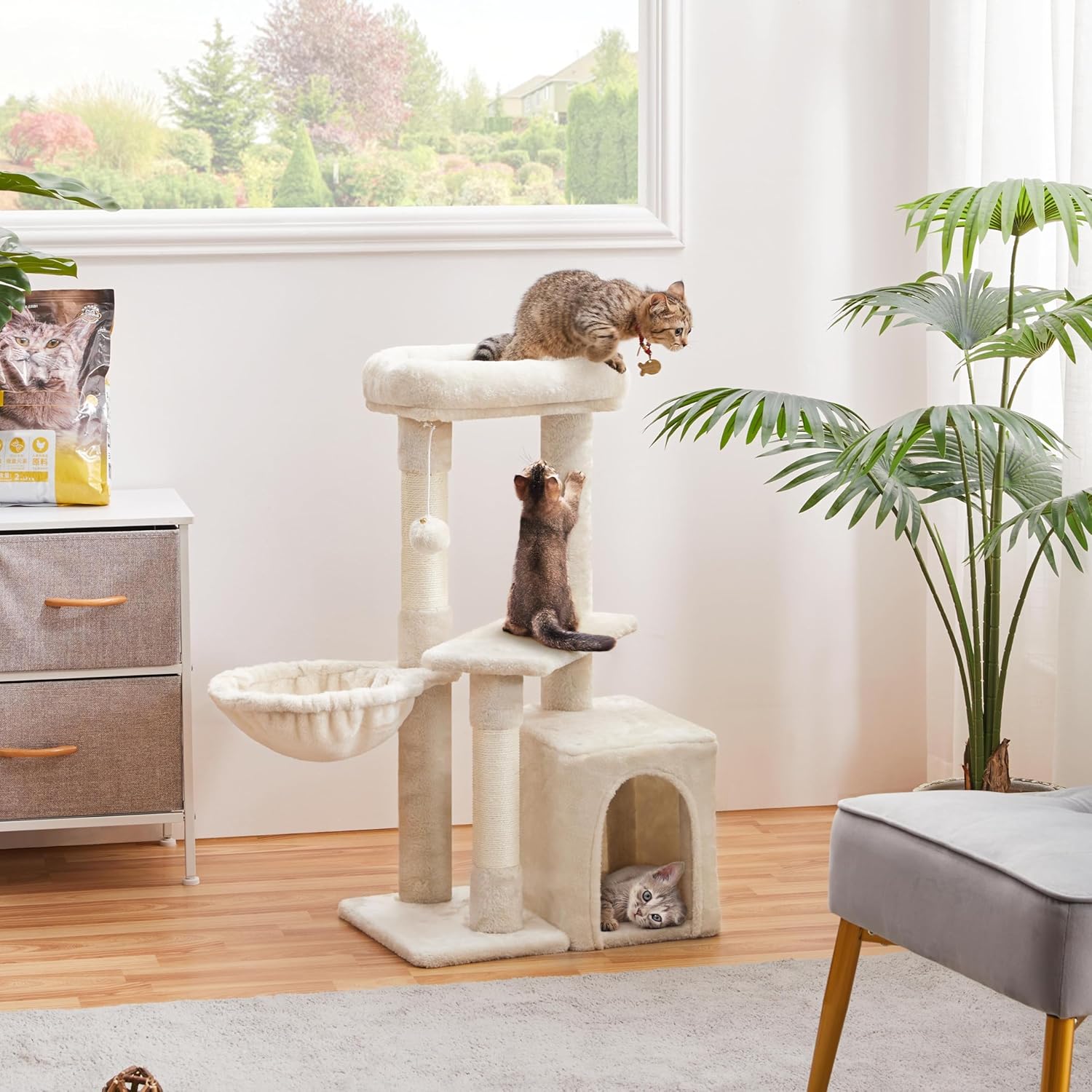 Yaheetech Árbol de gato para gatos pequeños, torre de gato de 34 pulgadas para gatos de interior, postes cubiertos de sisal, centro de actividades