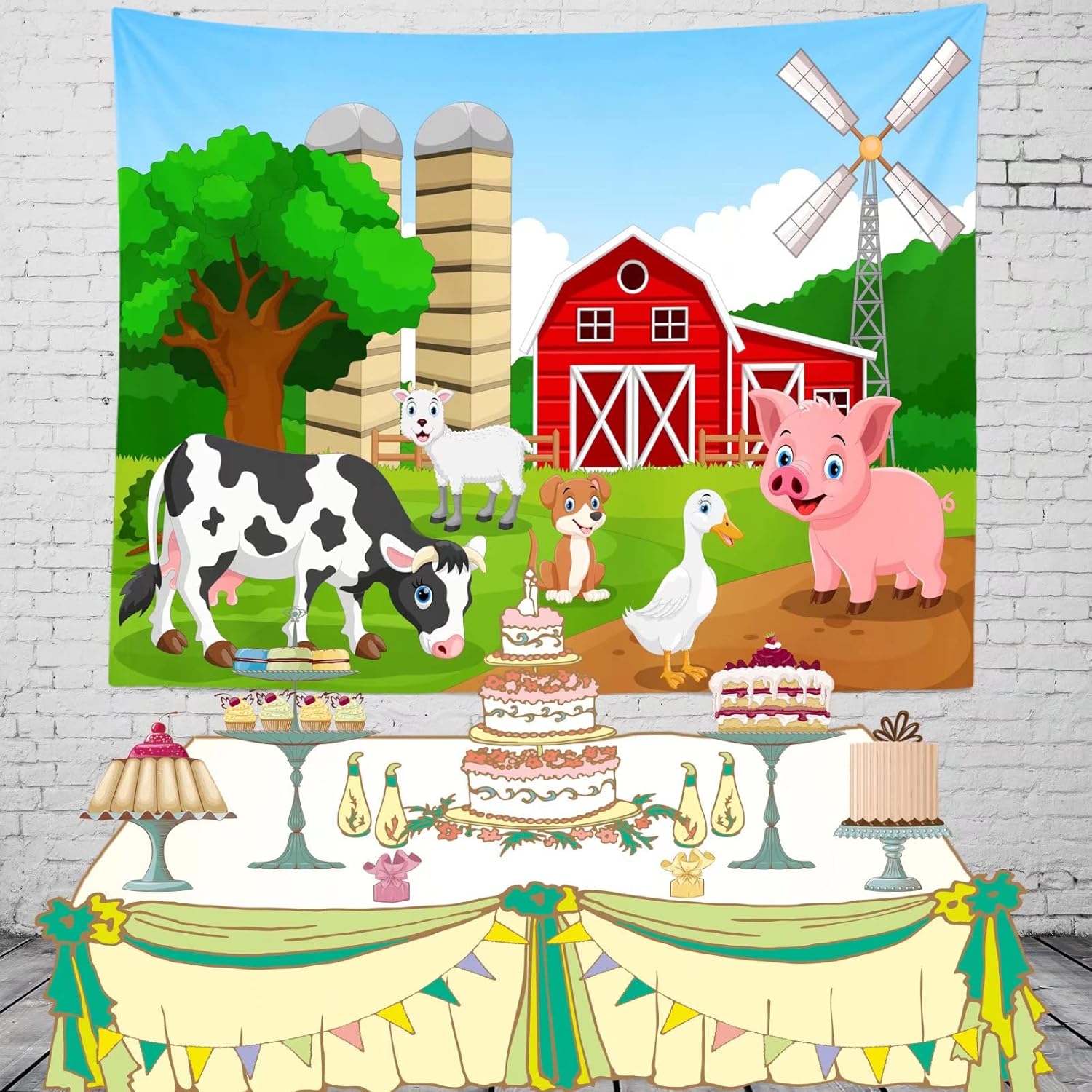 Telón de fondo de tela de 8 x 6 pies, diseño de granjero rojo de dibujos animados, fondo de fotografía para niños, niñas, sesiones de fotos, baby