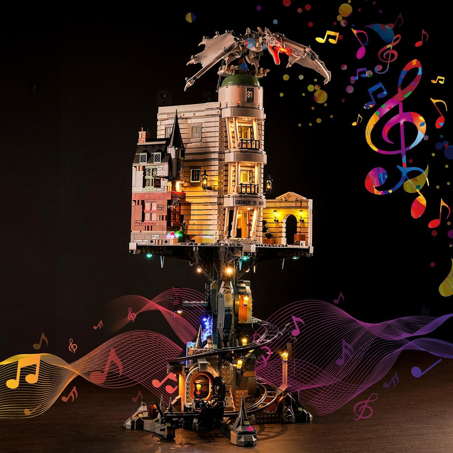 BrickBling Kit de iluminación LED para Lego Gringotts Wizarding Bank Juego de construcción, luces musicales Verison compatibles con Lego 76417, solo