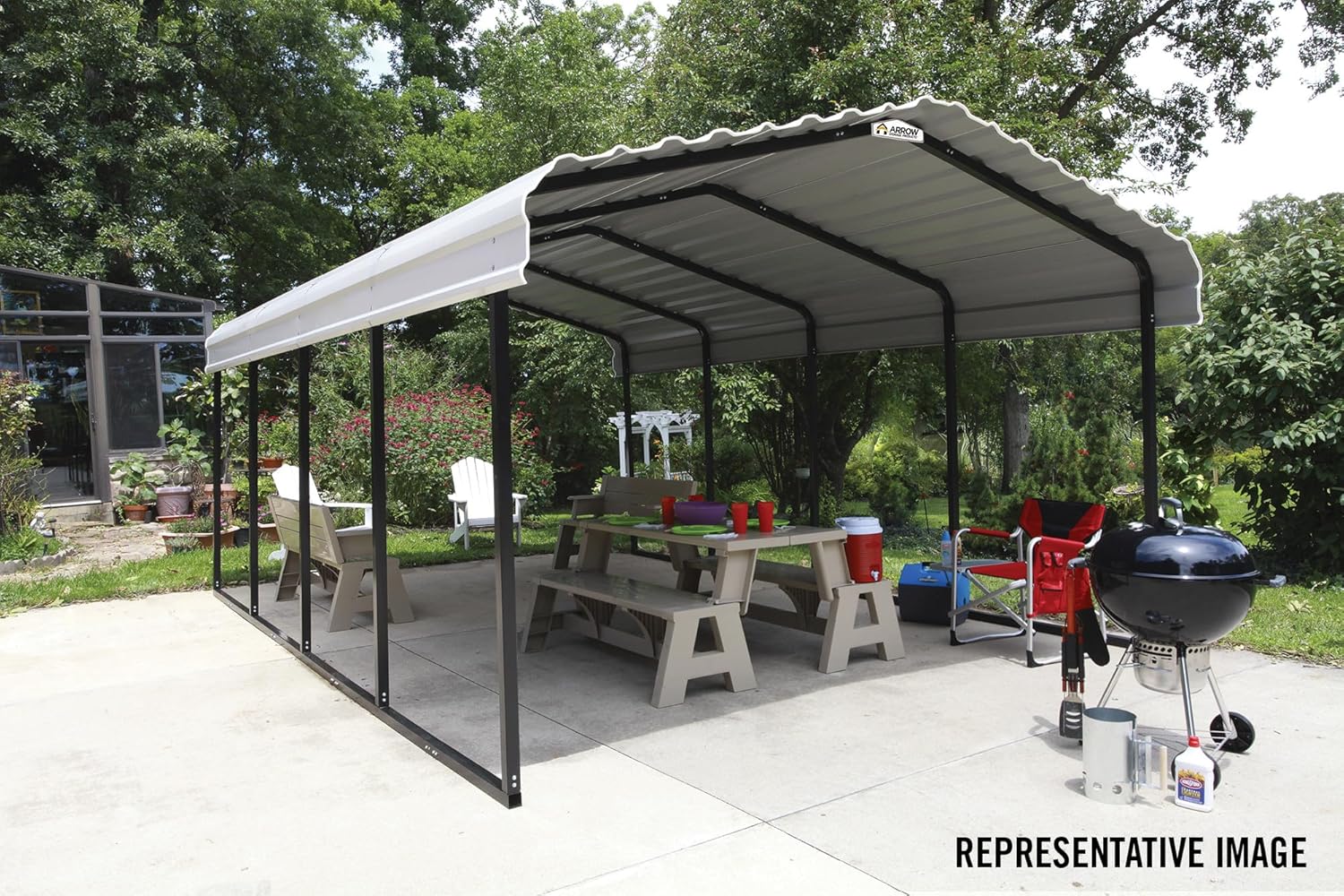Arrow Shed CPH122907 Cochera de calibre 29 con paneles de techo de acero galvanizado, 12′ x 29′ x 7′, cáscara de huevo