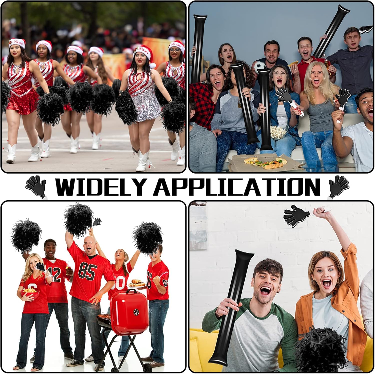 Sosation 36 pompones de animadora y palitos de trueno para eventos deportivos, juegos de fútbol, escuela, baile, equipo, artículos de espíritu,