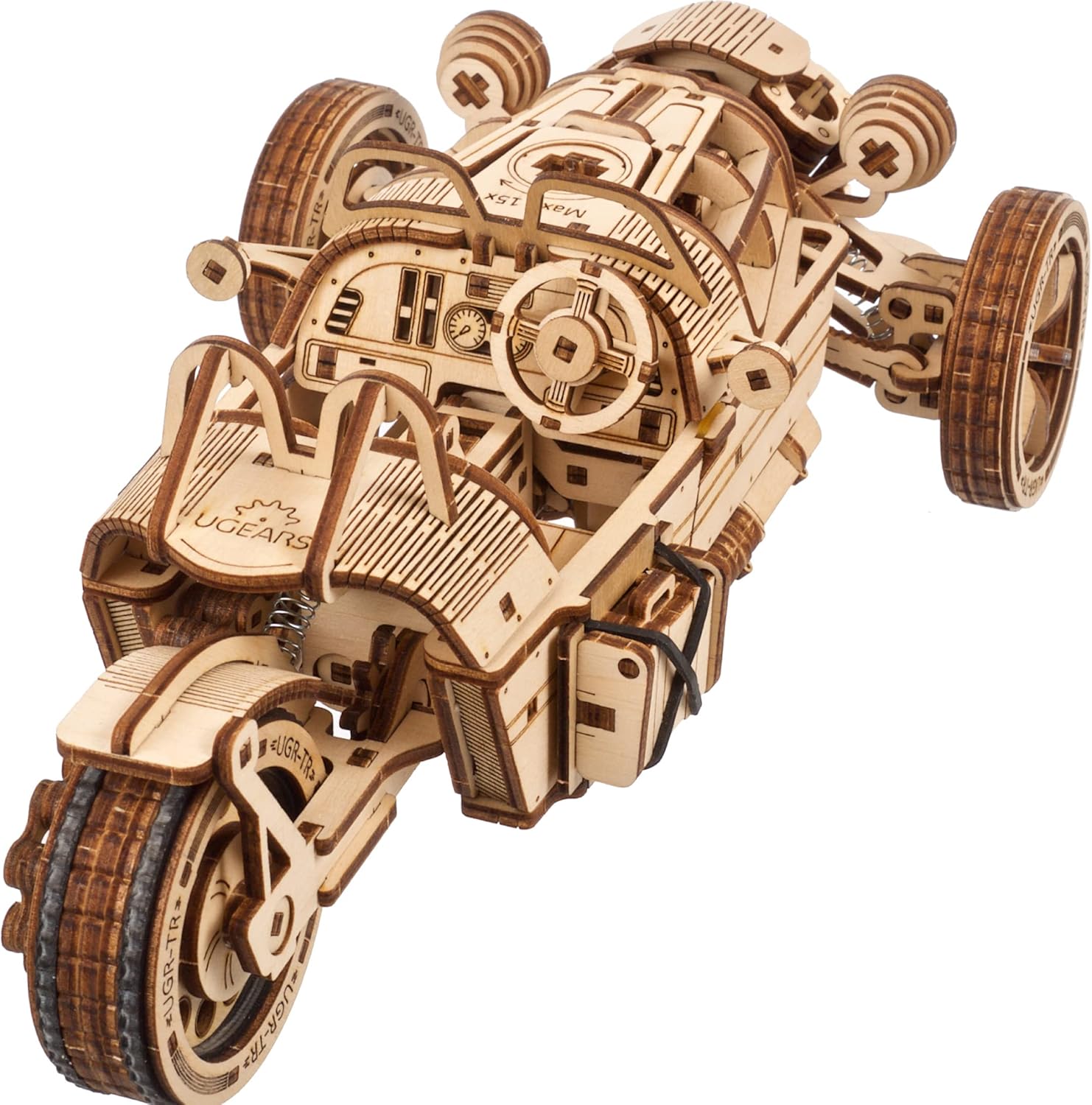 Ugears UGR-S de tres ruedas – Kit de modelo de motocicleta de madera – Rompecabezas 3D para adultos – Kits de modelos de madera para construir – Kit
