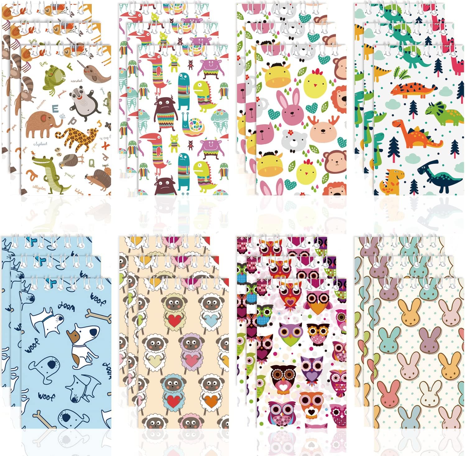 24 cuadernos de animales lindos (2.36 x 3.94) con temática de recuerdos de fiesta con animales, cuadernos de bolsillo en espiral, regalo de