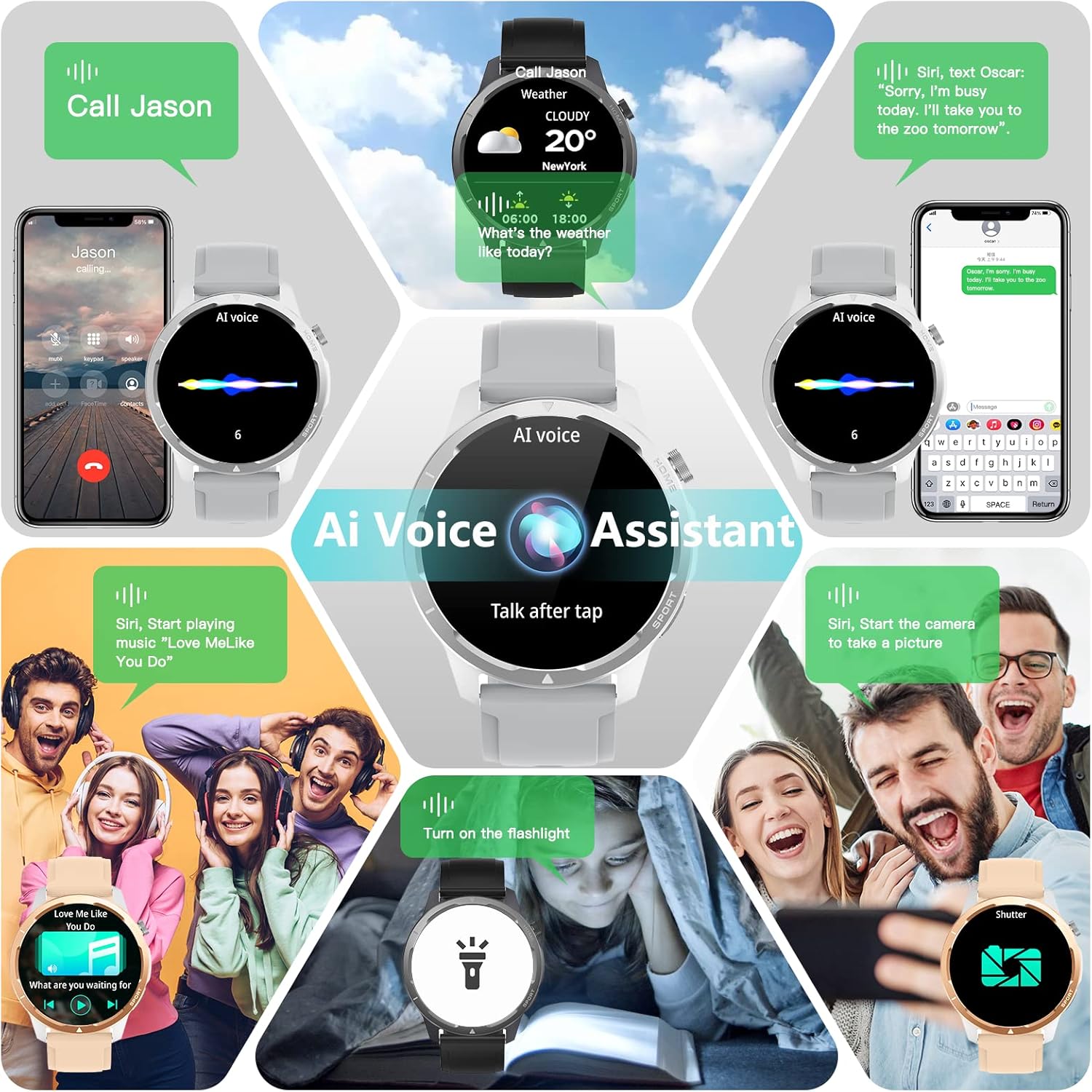 Wwzzey Reloj inteligente para hombres y mujeres (contestar llamadas), IP68 resistente al agua con podómetro, notificación de mensajes, reproductor