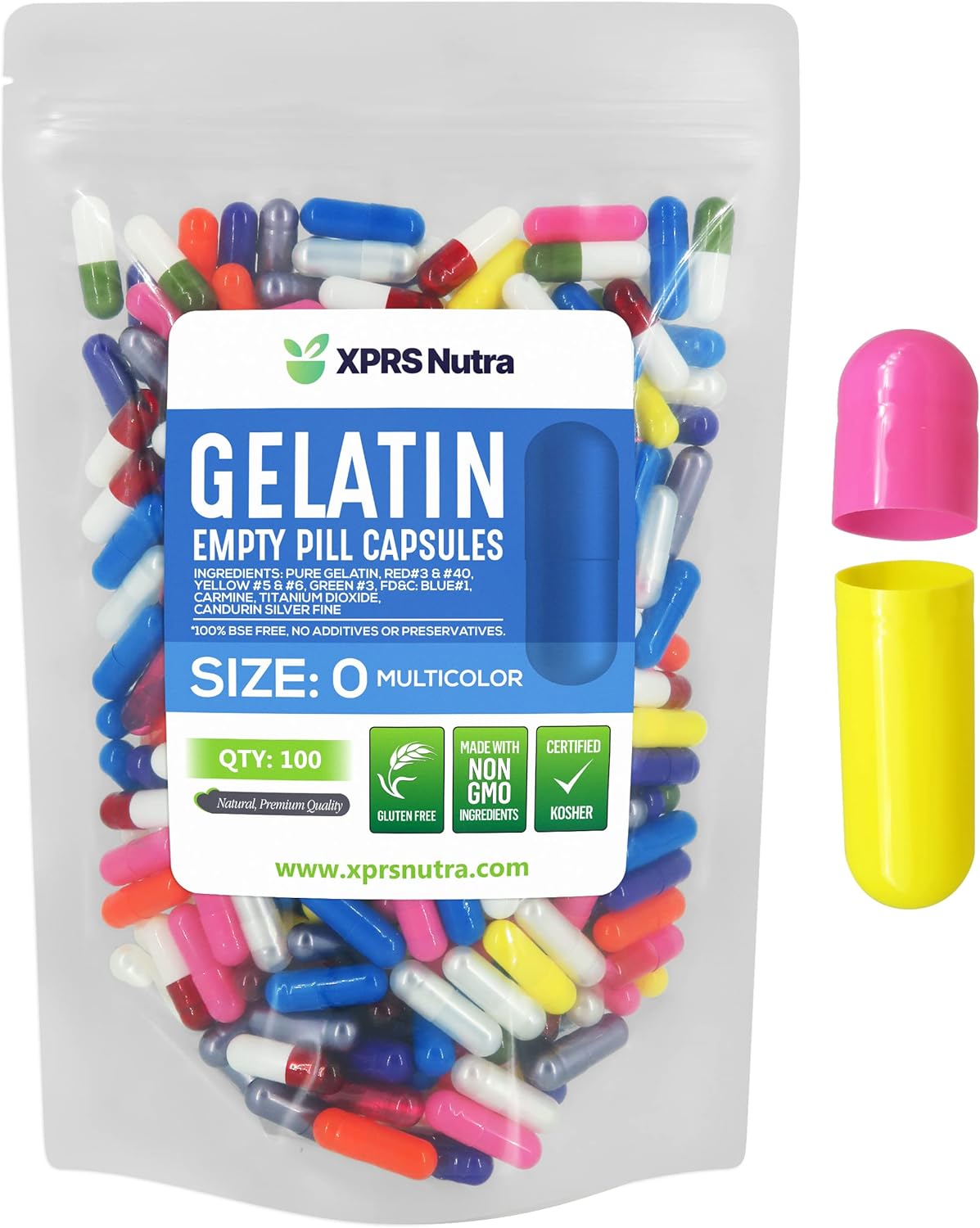 XPRS Nutra Size 0 Empty Capsules – 100 Count Empty Gelatin Capsules – Empty Pill Capsules – DIY Capsule Filling – Pure Bovine Pill Capsules Empty