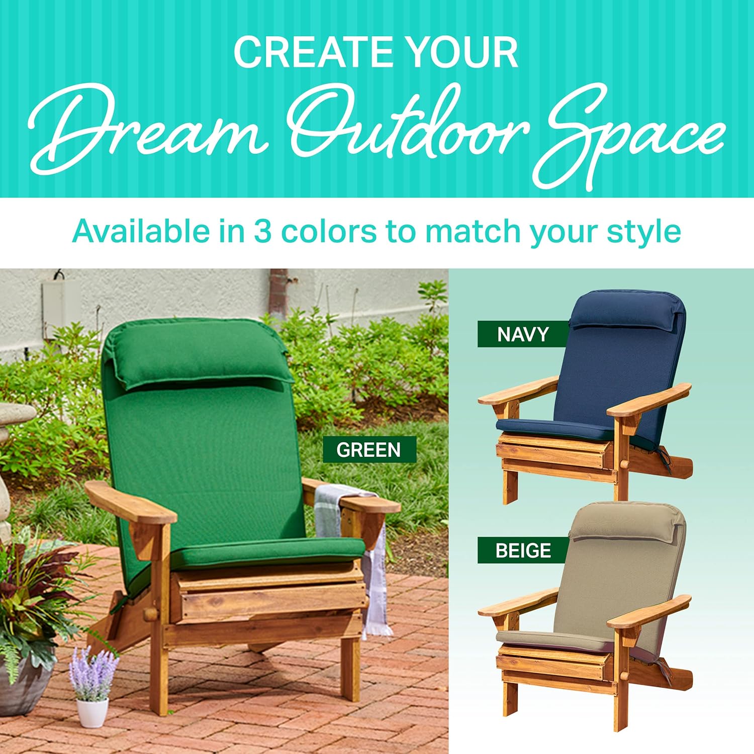 Plant Theatre Adirondack – Cojín para silla de patio con respaldo alto para muebles de exterior, cojines de sillas de exterior para mecedoras,