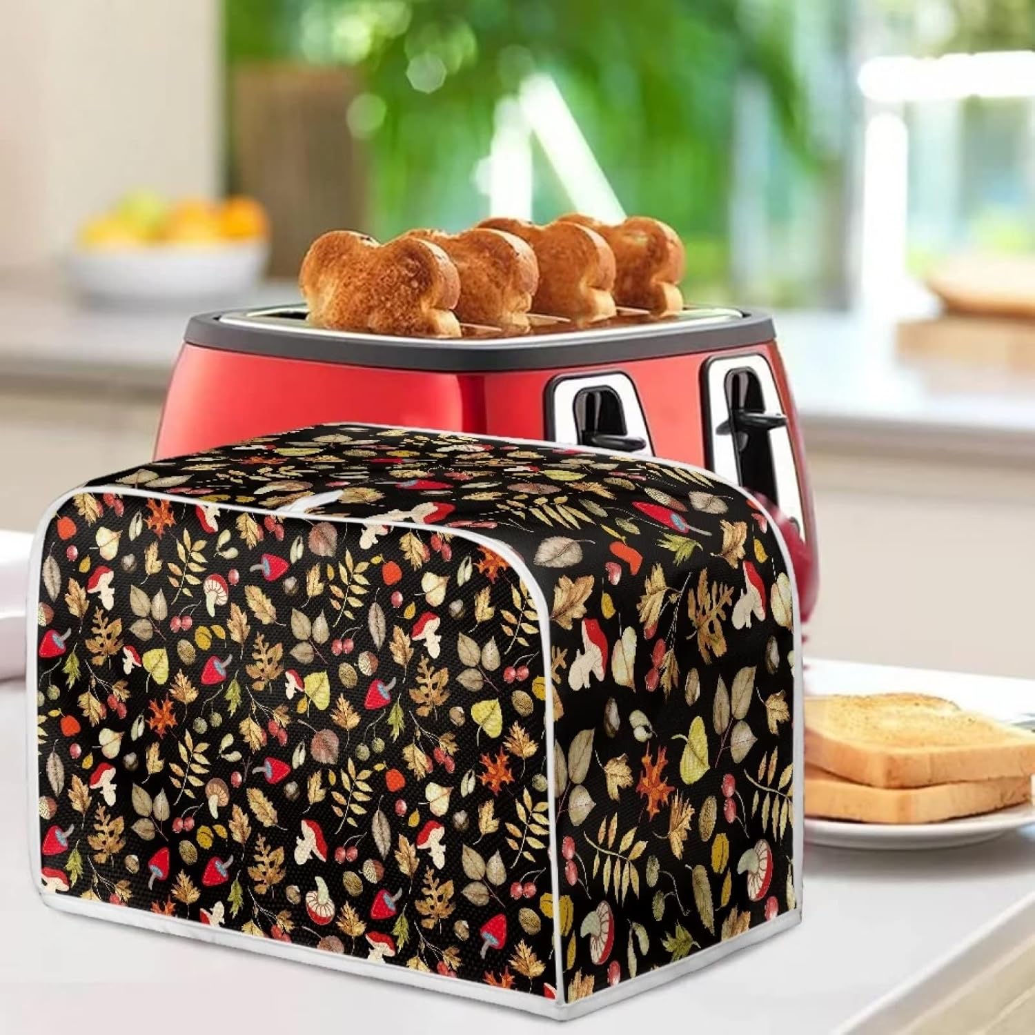 Accesorios de cocina de hongos y hojas, cubierta de horno tostador para la mayoría de tostadoras estándar de 2 rebanadas, protección de huellas